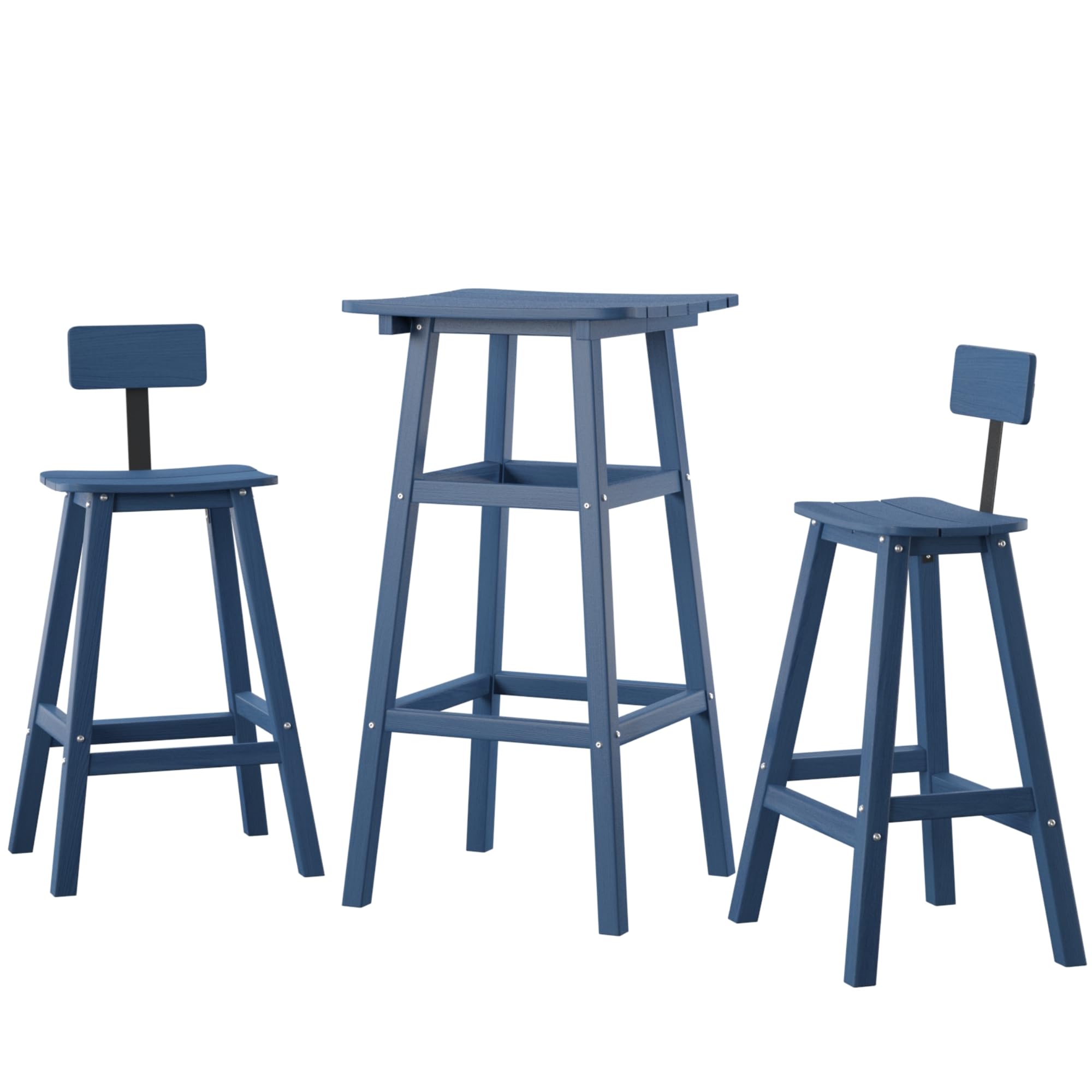 **HDPE Outdoor Bar Table Set 3-Piece - All-Weather Bar Height Table & Chairs for Patio, Garden, Poolside - Durable Bistro Set for Spas, Cafes, Hotels & Resorts**    *(Use for outdoor dining, entertaining guests, poolside relaxation, or commercial hospitality settings.)*