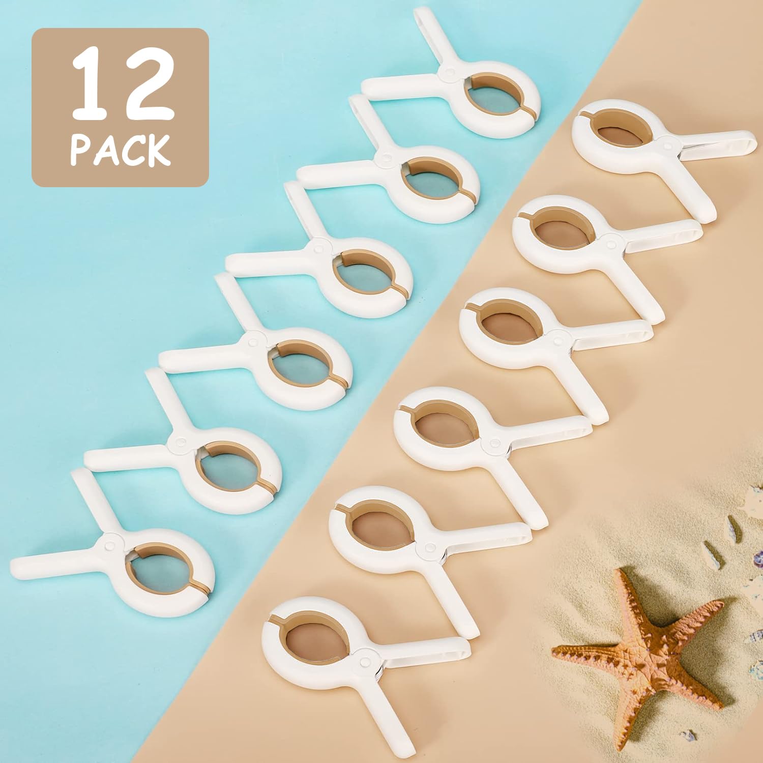 JR 12 Pack Jumbo Windproof Beach Towel Clips - Heavy Duty Plastic Towel Holders for Pool, Boat, Cruise & Lounge Chairs - Secure Blankets, Clothes & Quilts - Perfect for Beach, Travel & Outdoor Activities