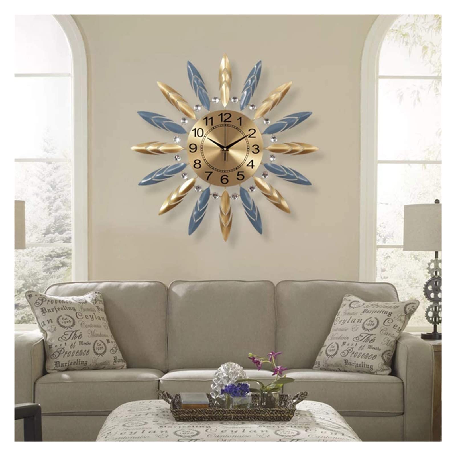 3D Sunburst Metal Wall Clock - Silent Non-Ticking Modern Quartz Decoration for Living Room, Bedroom & Office | Large Contemporary Home Decor