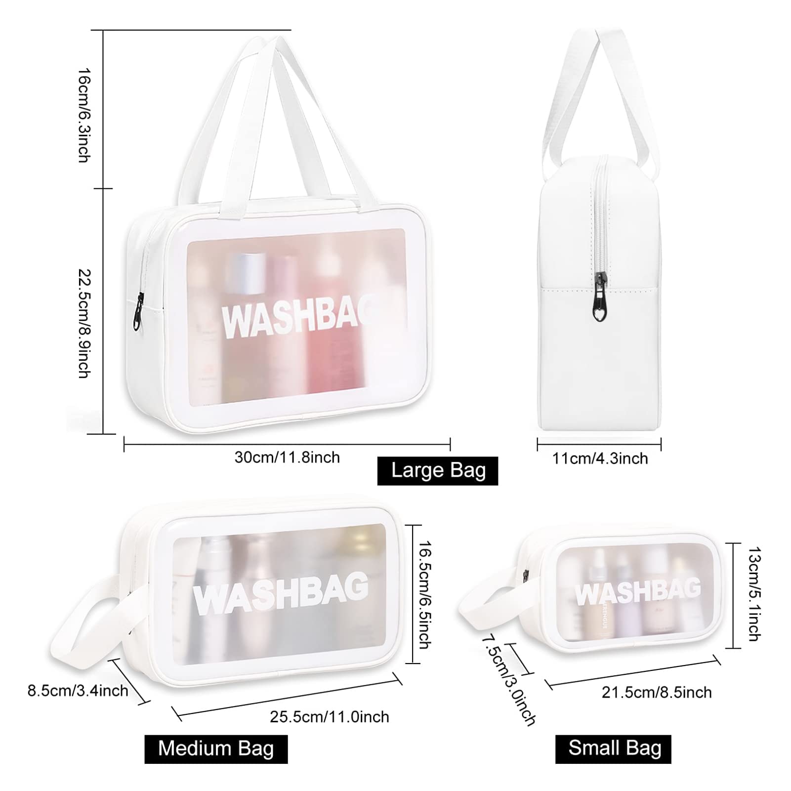 Waterproof Translucent Travel Toiletry Bag for Women & Men - Portable Cosmetic Makeup Organizer Set (White) | Perfect for Vacation, Gym & Daily Essentials Storage