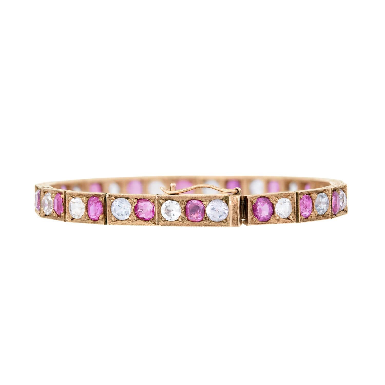 Victorian Style 14k Gold Ruby & Sapphire Line Bracelet for Women - Elegant Jewelry Gift for Wedding, Anniversary & Special Occasions