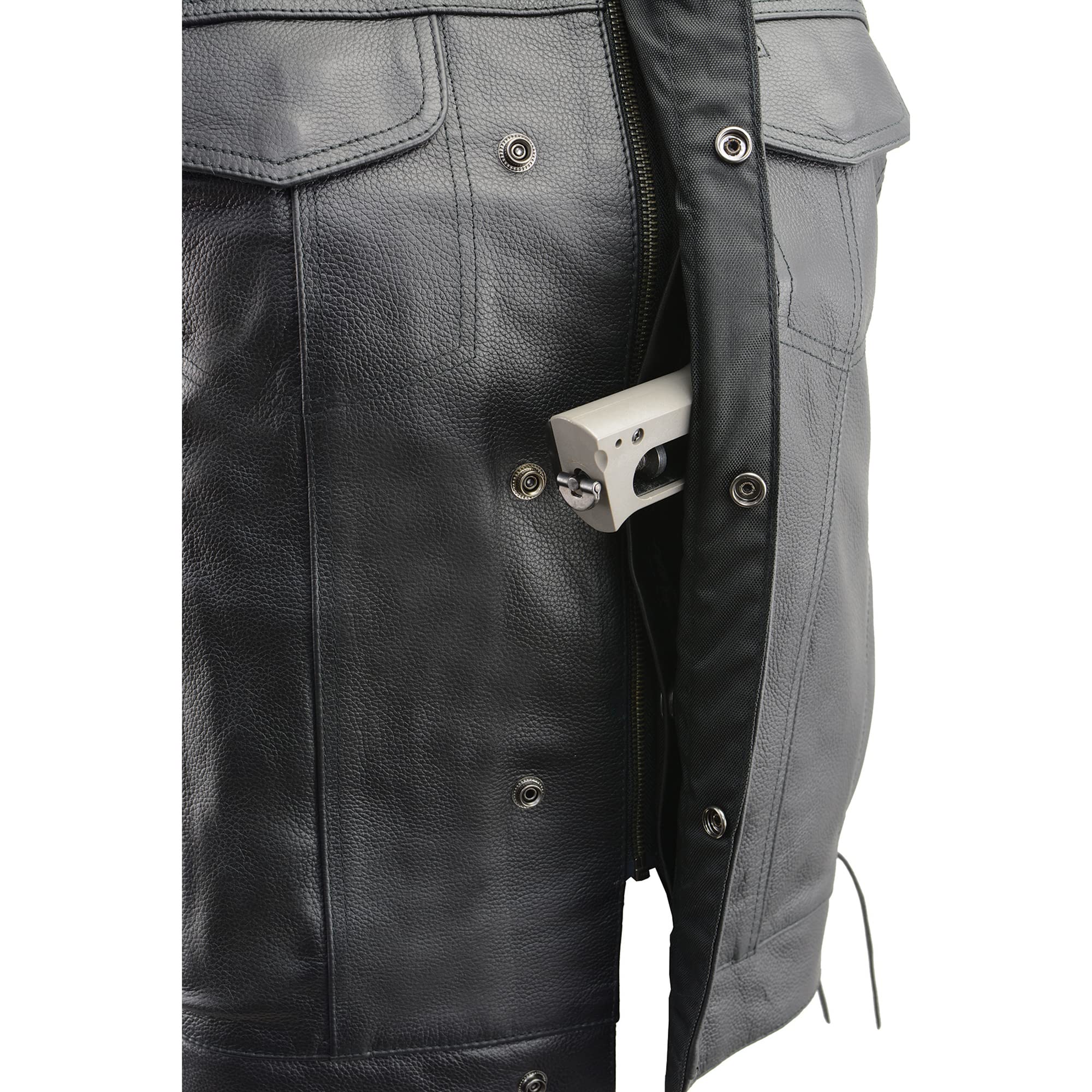Milwaukee Men's Leather Vest with Side Lace & Concealed Weapon Pockets - Tactical Biker Jacket for Motorcycle Riding, Outdoor Adventures & Concealed Carry