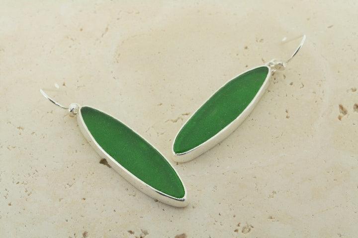 Green Spear Seaglass Earrings - Handmade Dangle Earrings for Women, Boho Beach Jewelry - Perfect for Summer, Vacation, and Beach Wedding Accessories