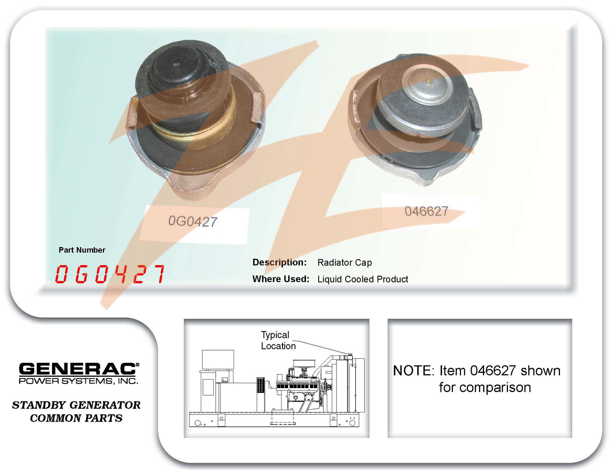 Generac 0G0427 Radiator Cap - OEM Replacement Part for Generac Generators - Perfect for Home Backup Power & Emergency Use