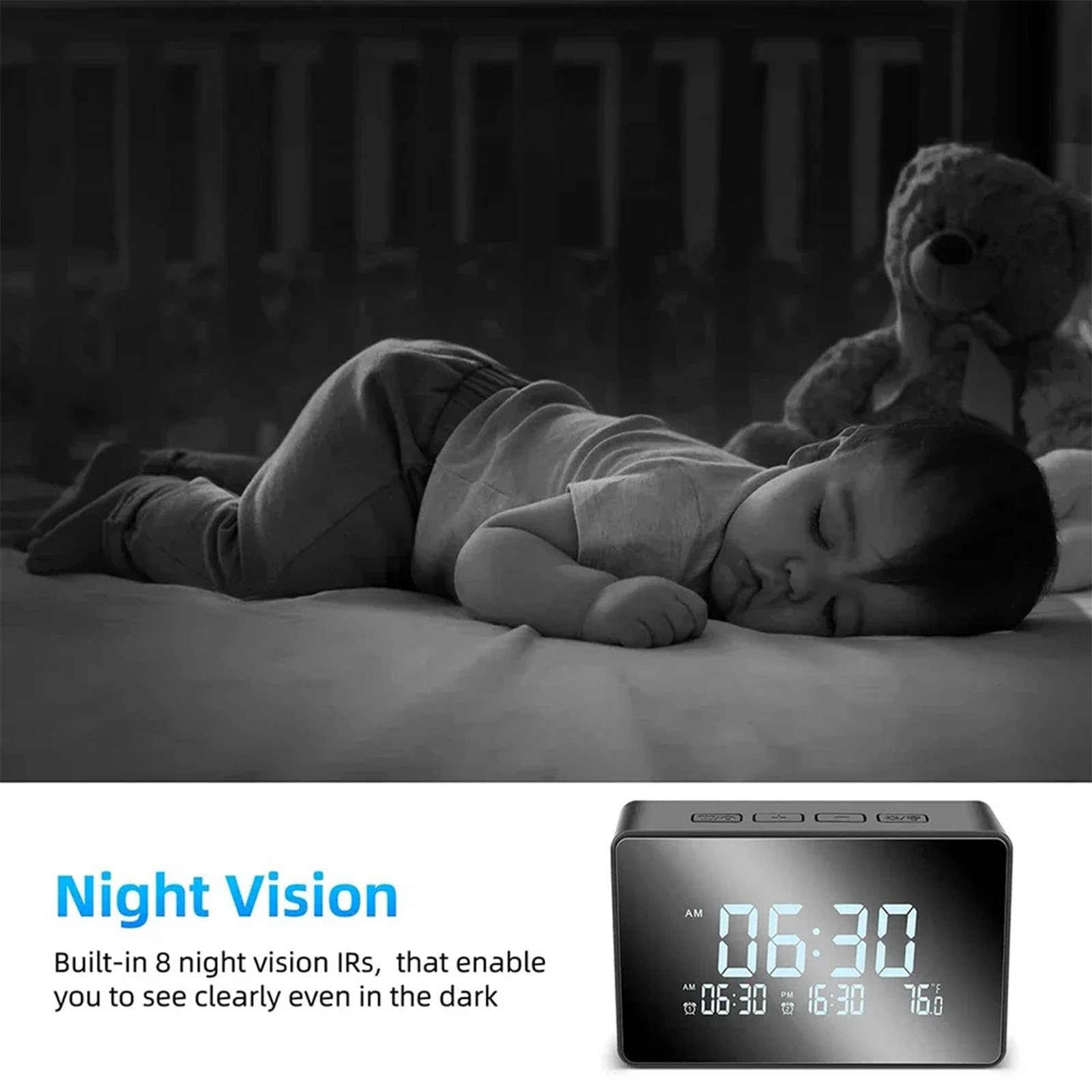 FKINGLRK Wireless IP Camera with Dual Alarm Clock - 1080P HD Home Security Camera, WiFi Remote Monitoring, Night Vision, Motion Detection - Perfect for Baby Monitor, Pet Camera, and Indoor Surveillance
