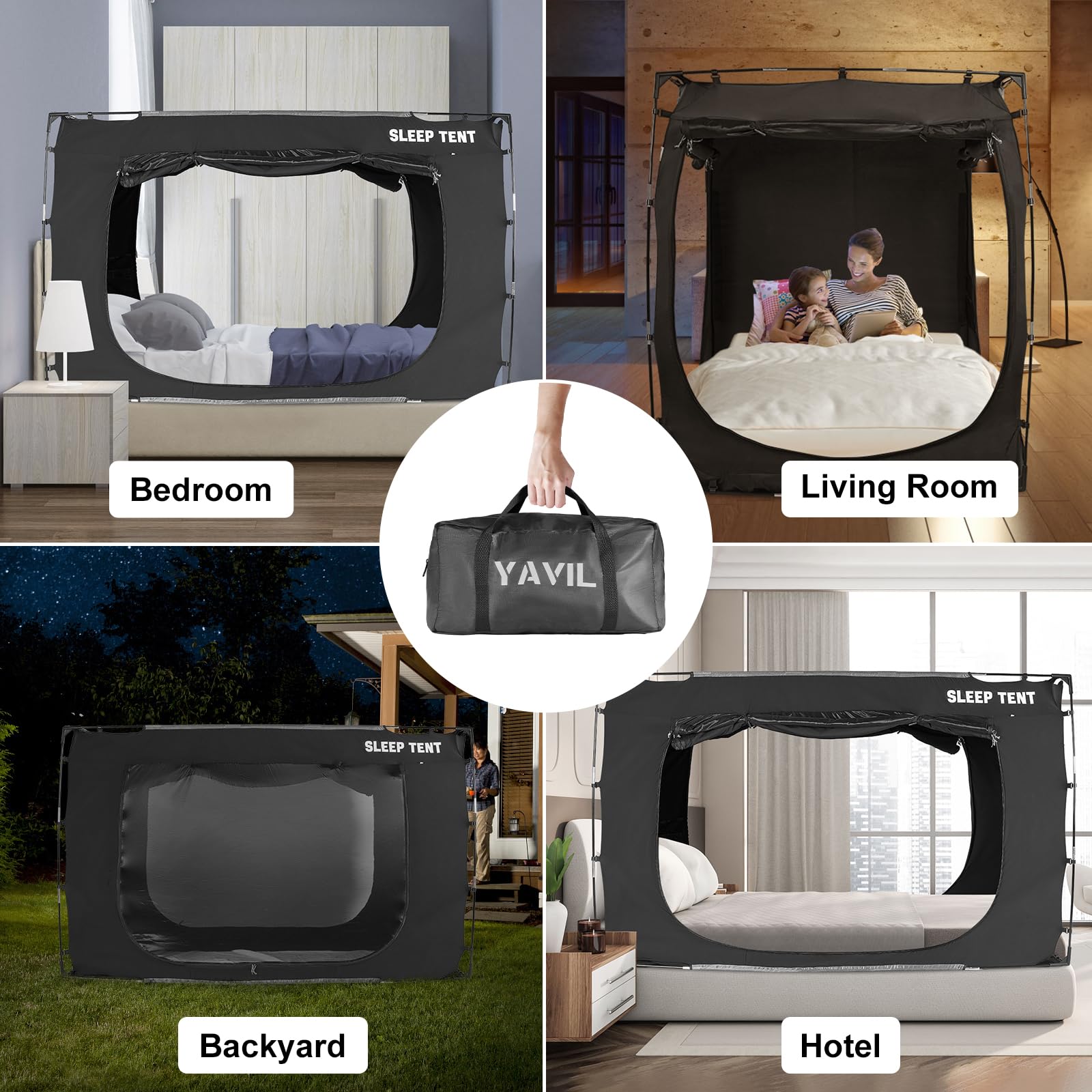 Portable Blackout Bed Tent for Twin Size - 99% Light Blocking, Breathable Privacy Canopy with 3 Doors - Perfect for Indoor Camping, Kids Sleepovers & Nap Time (Mattress Not Included)