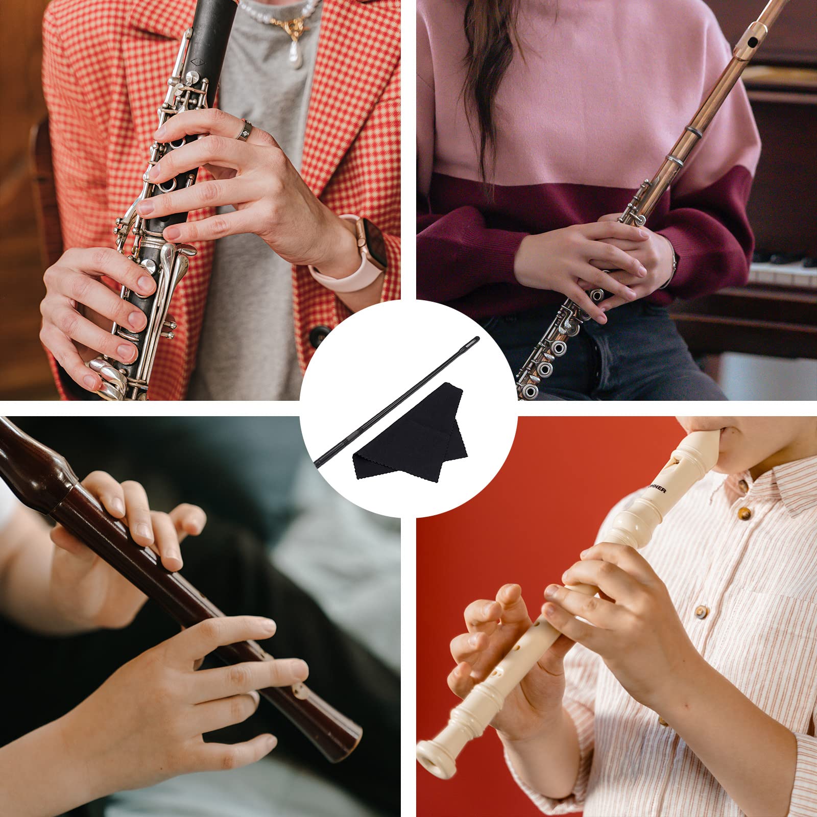 2-Piece Flute Cleaning Kit with Rod, Cloth & Swabs - Professional Flute Cleaner Stick & Maintenance Tools for Piccolo, Clarinet & Woodwind Instruments - Perfect for Daily Care & Music Practice