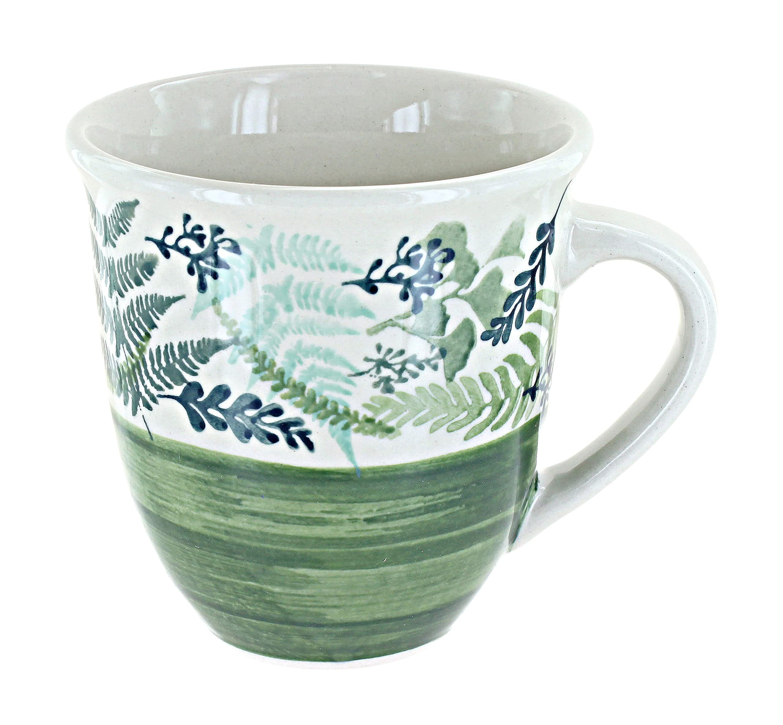 Blue Rose Polish Pottery Floating Fern Breakfast Mug - Handmade Ceramic Coffee Cup for Tea, Hot Chocolate & Morning Drinks - Perfect for Home, Office & Gifts