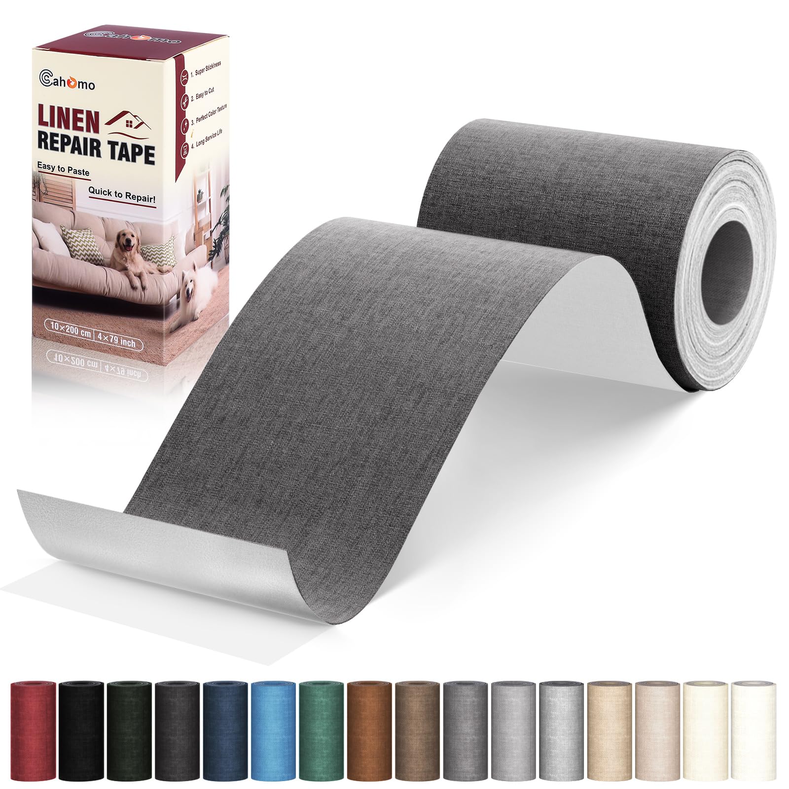 Cahomo Self-Adhesive Linen Repair Tape 4x79 Inch - Dark Grey Fabric Patch Kit for Sofas, Headboards, Chairs & More | Easy DIY Linen Restoration for Home Decor & Upholstery Repair