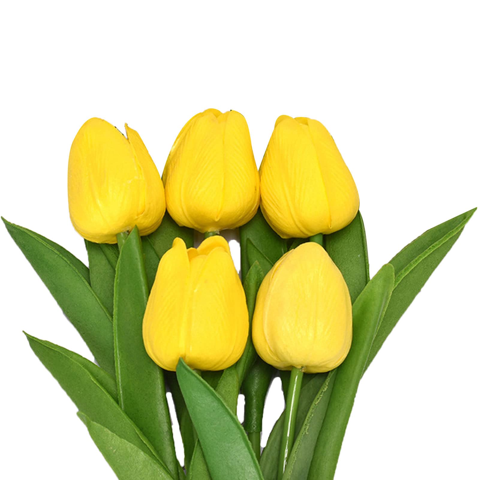 5Pcs Artificial Tulip Flowers Bouquet - Realistic Fake Floral Decor for Home, Wedding, Party & Office Decoration - Yellow