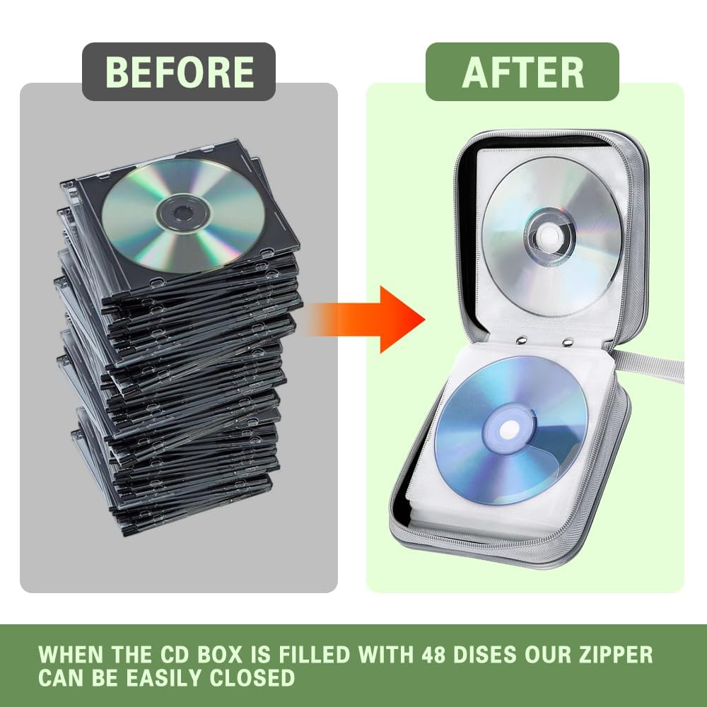 Hard Plastic CD Case Holder for Car - 48 Capacity DVD Storage Organizer | Car, Home & Travel Use