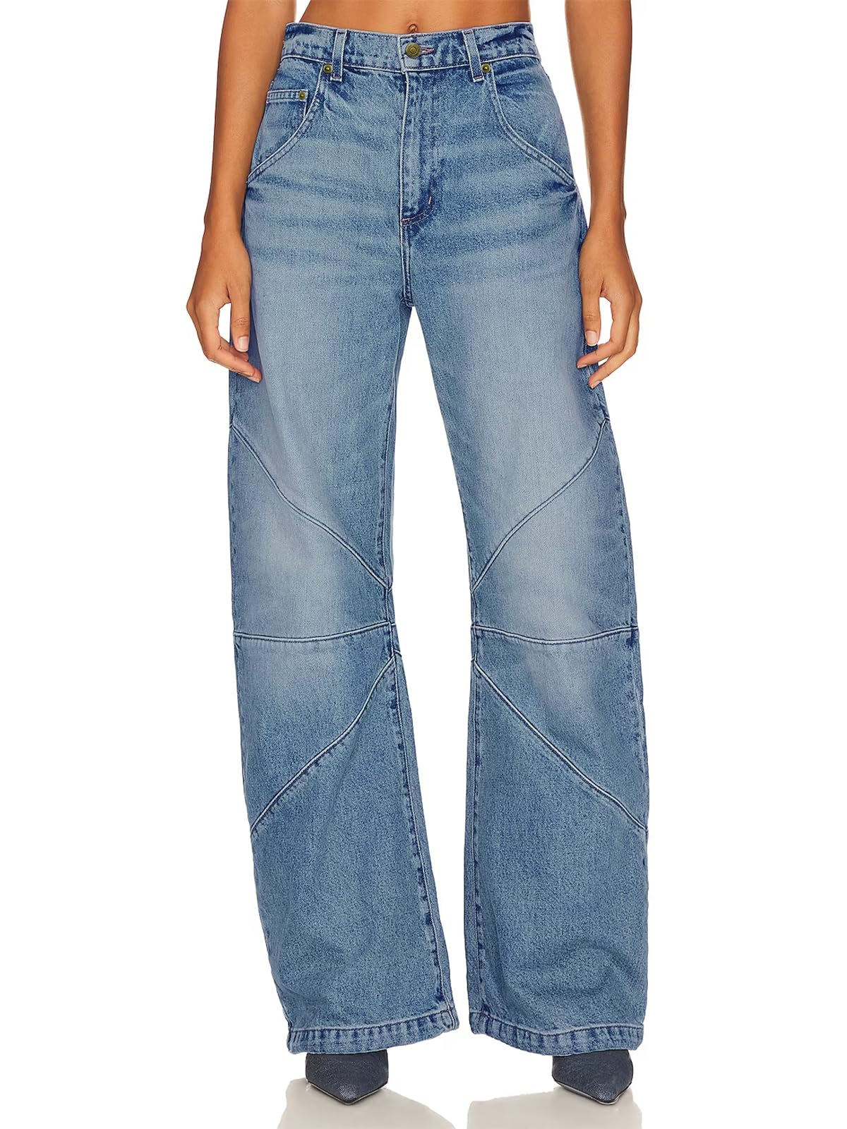 PLNOTME Women's High Waisted Barrel Jeans - Casual Loose Boyfriend Wide Leg Denim Pants for Everyday Wear, Street Style & Office Outfits