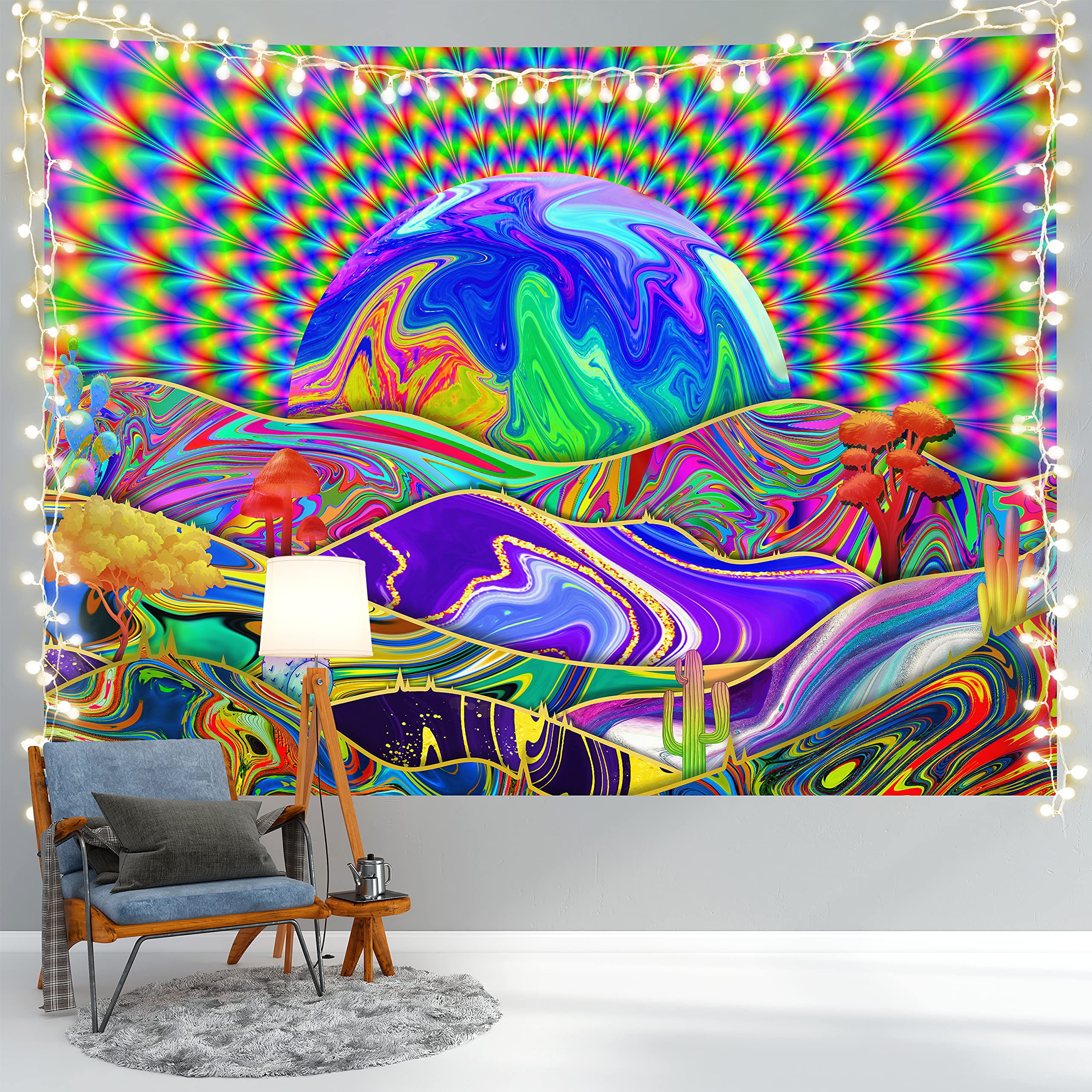 Psychedelic Trippy Tapestry - Fantasy Magical Colorful Mountain Tree Wall Hanging for Bedroom, Living Room & Home Decor | Perfect for Hippie Boho Style, Dorm Room & Meditation Space