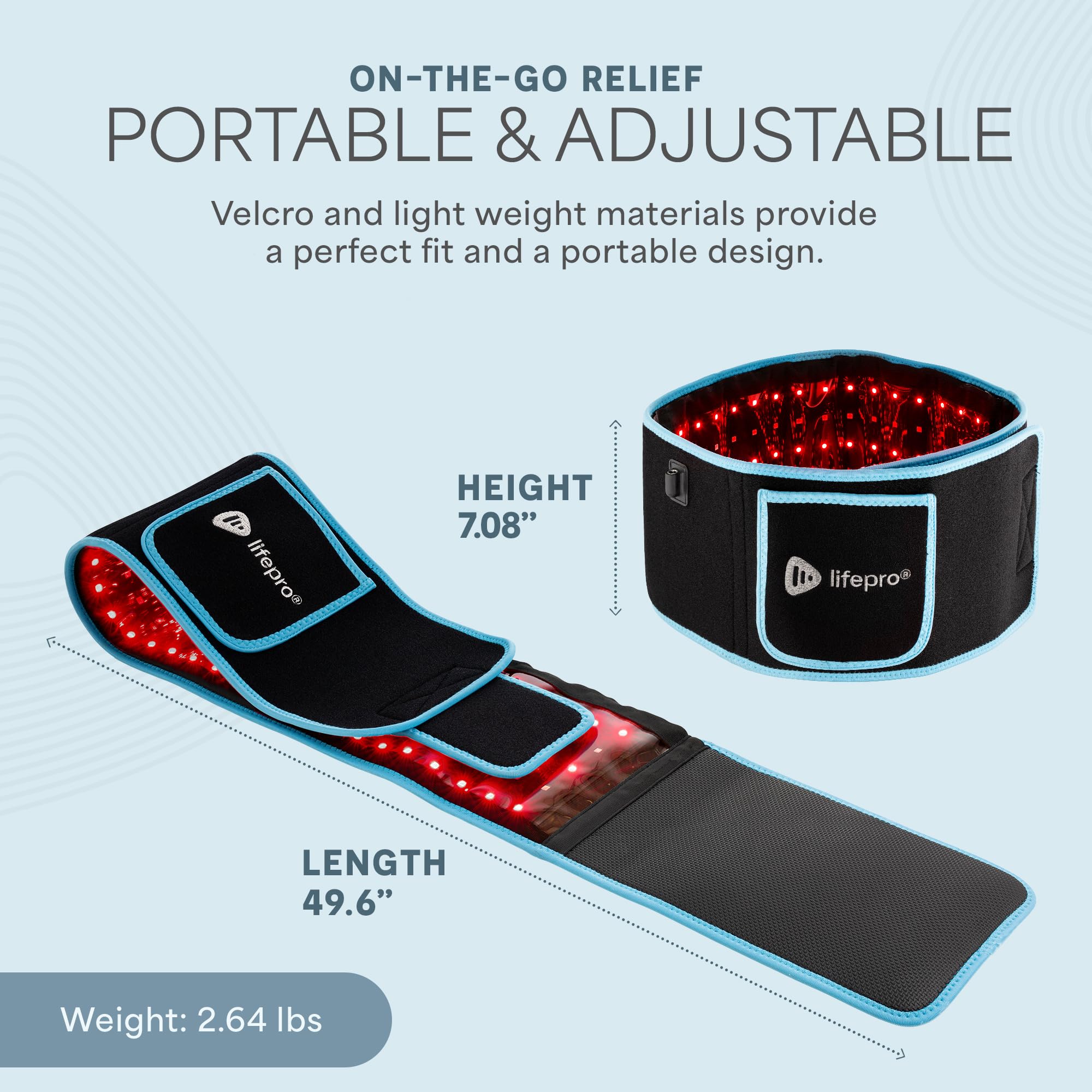 Lifepro Red Light Therapy Belt - 660nm & 850nm Near Infrared Light for Pain Relief, Muscle Recovery, Circulation Boost | Portable At-Home Therapy for Back, Joint & Muscle Pain Relief
