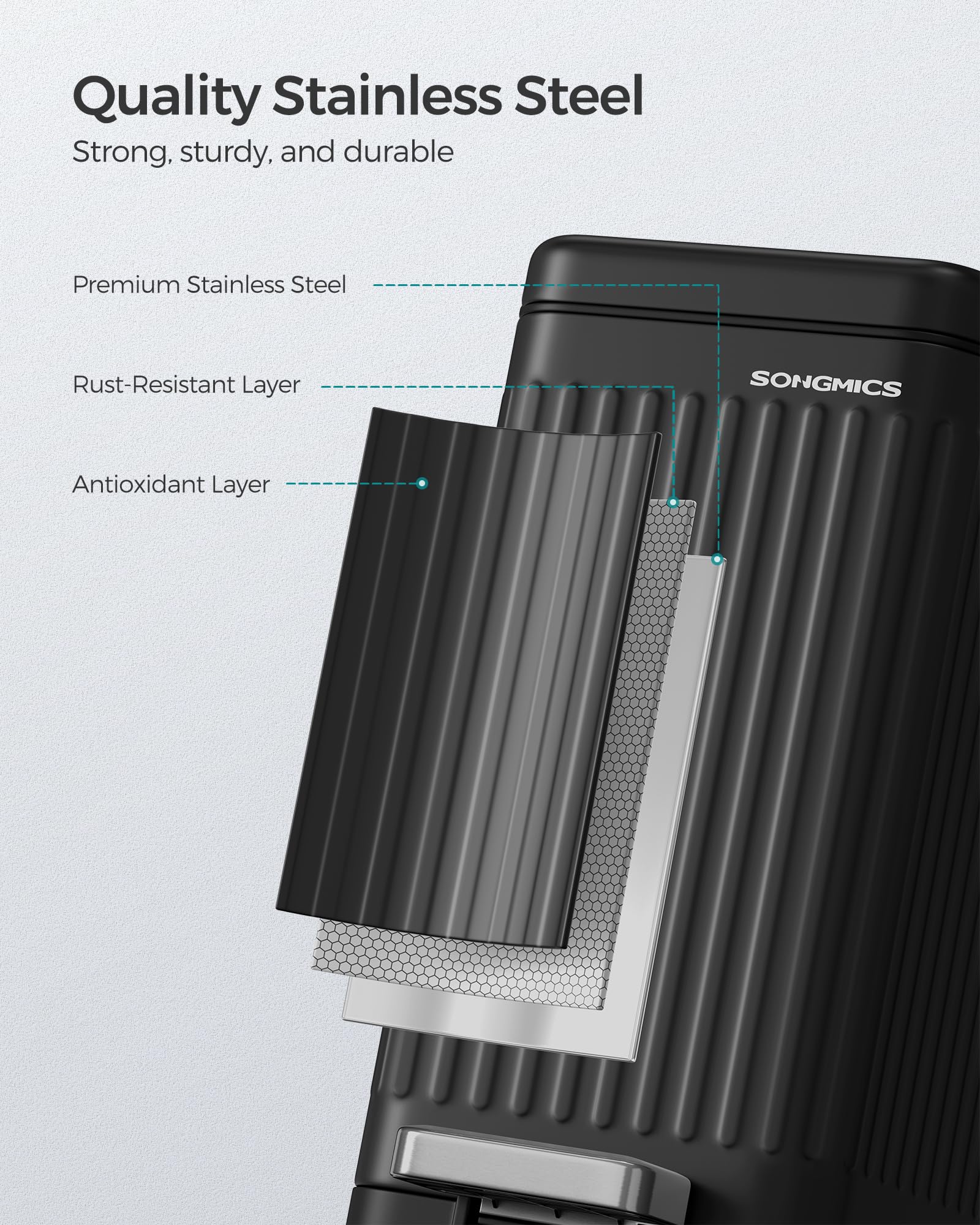 SONGMICS 2.6-Gallon Slim Stainless Steel Bathroom Trash Can with Soft Close Lid - Space Saving Small Garbage Bin for Bathroom, Kitchen, Office - Black ULTB562B01
