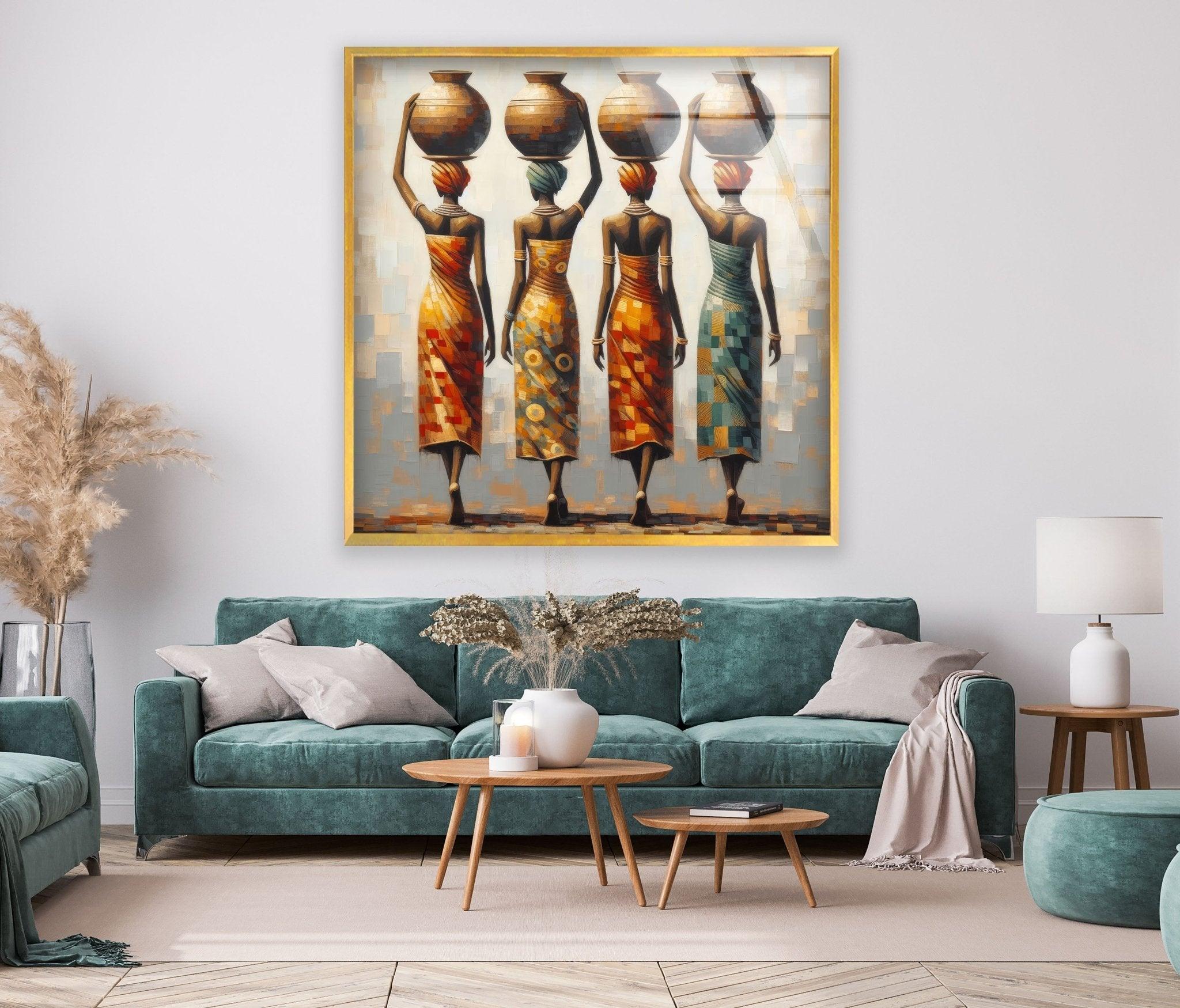 African Women Glass Wall Art - Handmade Elegant Home Decor for Living Room, Bedroom & Office - Perfect for Boho, Modern & Ethnic Interior Design Styles