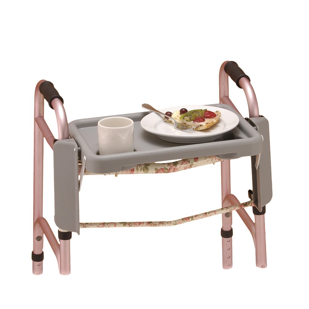 NOVA Medical Products Walker Tray with Two Cup Holders - Gray Tray for Walker Accessories, 1 Count - Perfect for Meals, Reading & Mobility Assistance