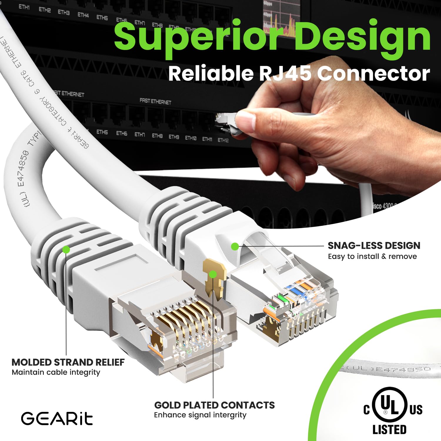 GEARit Cat 6 Ethernet Cable 100-Pack (3 Feet) - 10Gbps High-Speed Snagless RJ45 Network Patch Cord with Gold-Plated Connectors for PC, TV, Tablet, Router, Printer, Servers & Data Centers - White | Perfect for Home Office, Gaming Setup & IT Infrastructure
