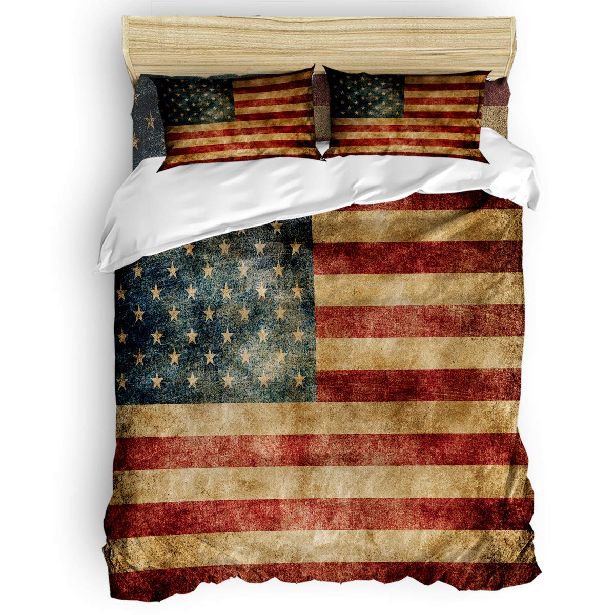 ArneCase 4-Piece Twin Size Bedding Set - Retro American Flag Design Soft Microfiber Duvet Cover with 2 Pillowcases - Breathable Bed Sheets for Kids & Teens Room Decor - Perfect for Patriotic Holidays, Dorm Rooms & Cozy Bedroom Makeovers