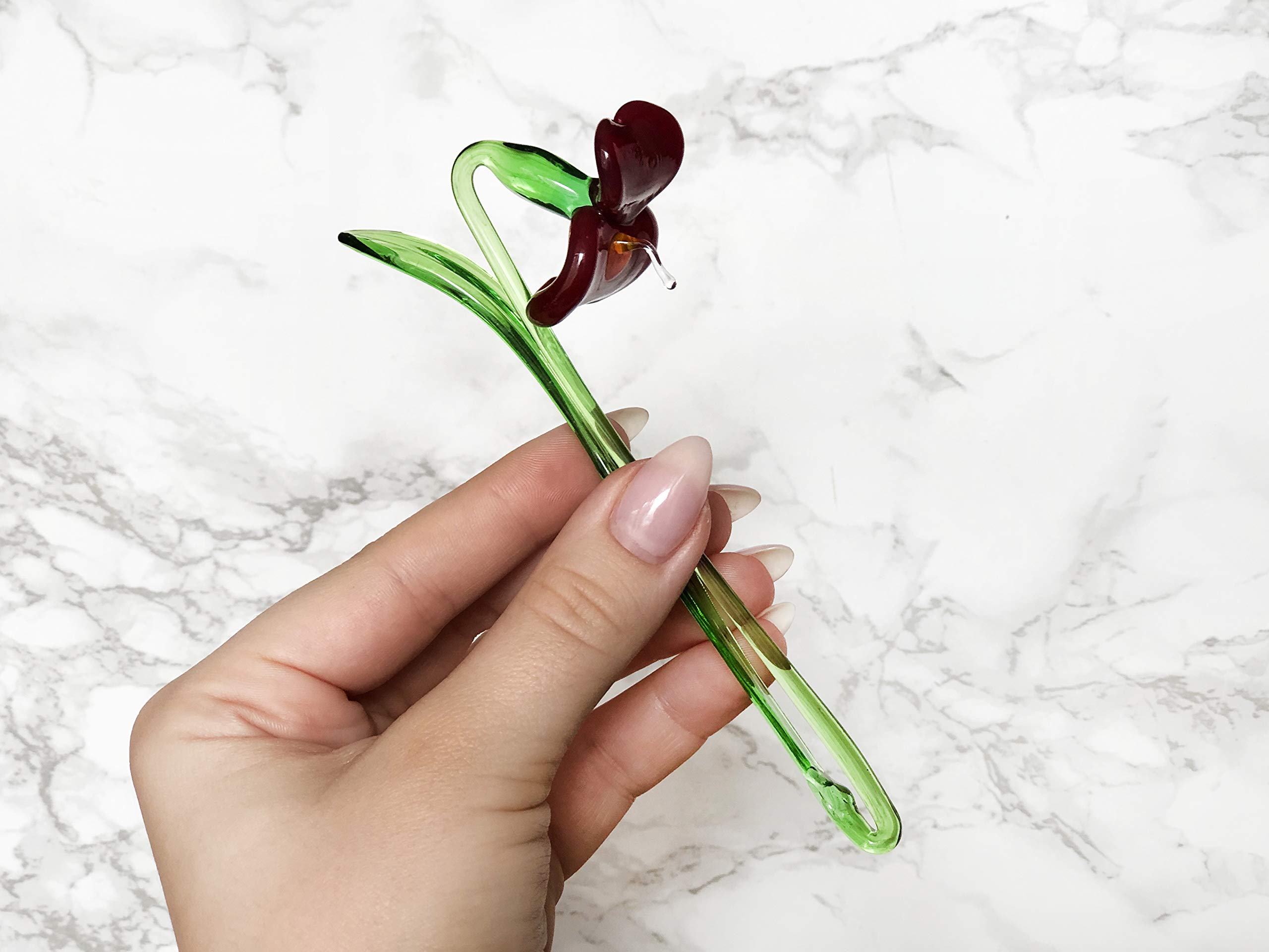 Handmade Red Glass Violet Flower Figurine - Blown Glass Sculpture Art for Home Decor, Garden Ornaments, and Miniature Collectibles | Perfect for Wedding Centerpieces, Tabletop Displays & Gift Giving