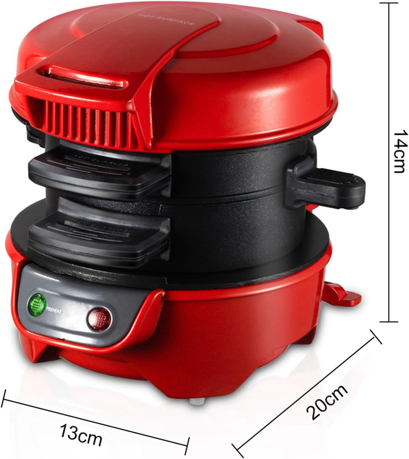 600W Electric Raf Burger Maker & Breakfast Sandwich Press with Egg Cooker Ring - Multi-Function Waffle Iron for Burgers, Sandwiches & More (Red) - Perfect for Quick Breakfasts, Family BBQs & Restaurant-Style Meals at Home