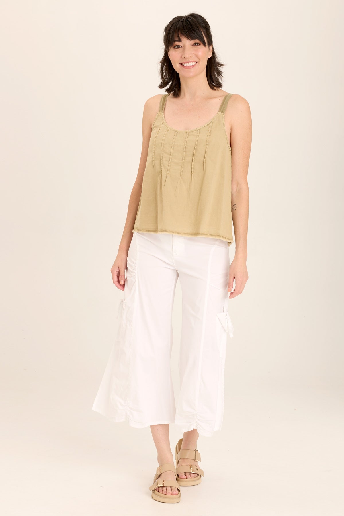 Shawnie Linen Billowy Pintuck Tank Top - Women's Breathable Summer Blouse for Casual & Beach Wear | Lightweight Loose Fit Tunic Shirt for Outdoor Activities & Vacation Outfits