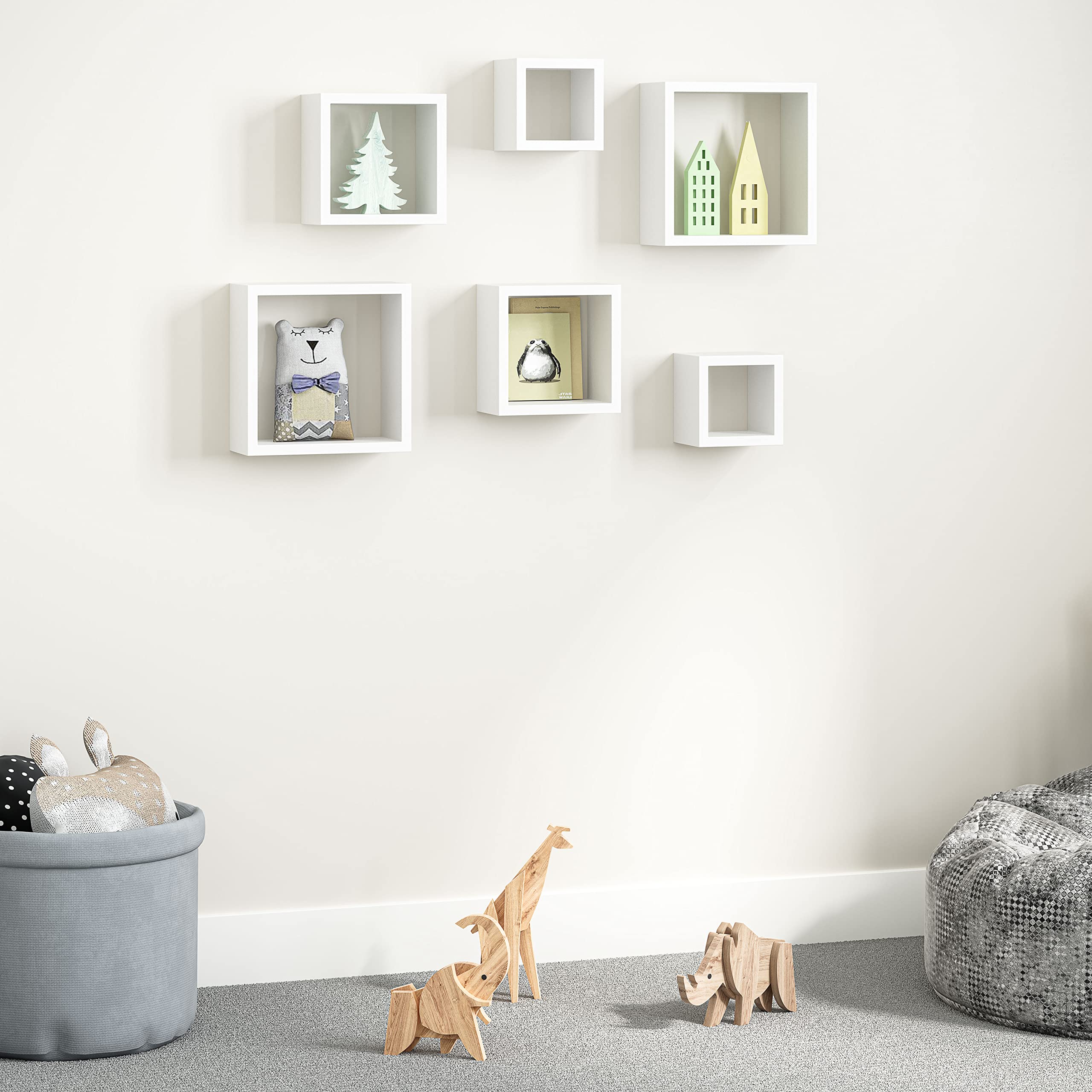 Ballucci Floating Box Shelves - Set of 3 White Square Wall Mounted Wooden Shelves for Home Decor | Perfect for Living Room, Bedroom, Bathroom & Nursery Organization | Modern Storage Solution for Books, Plants & Decorative Items