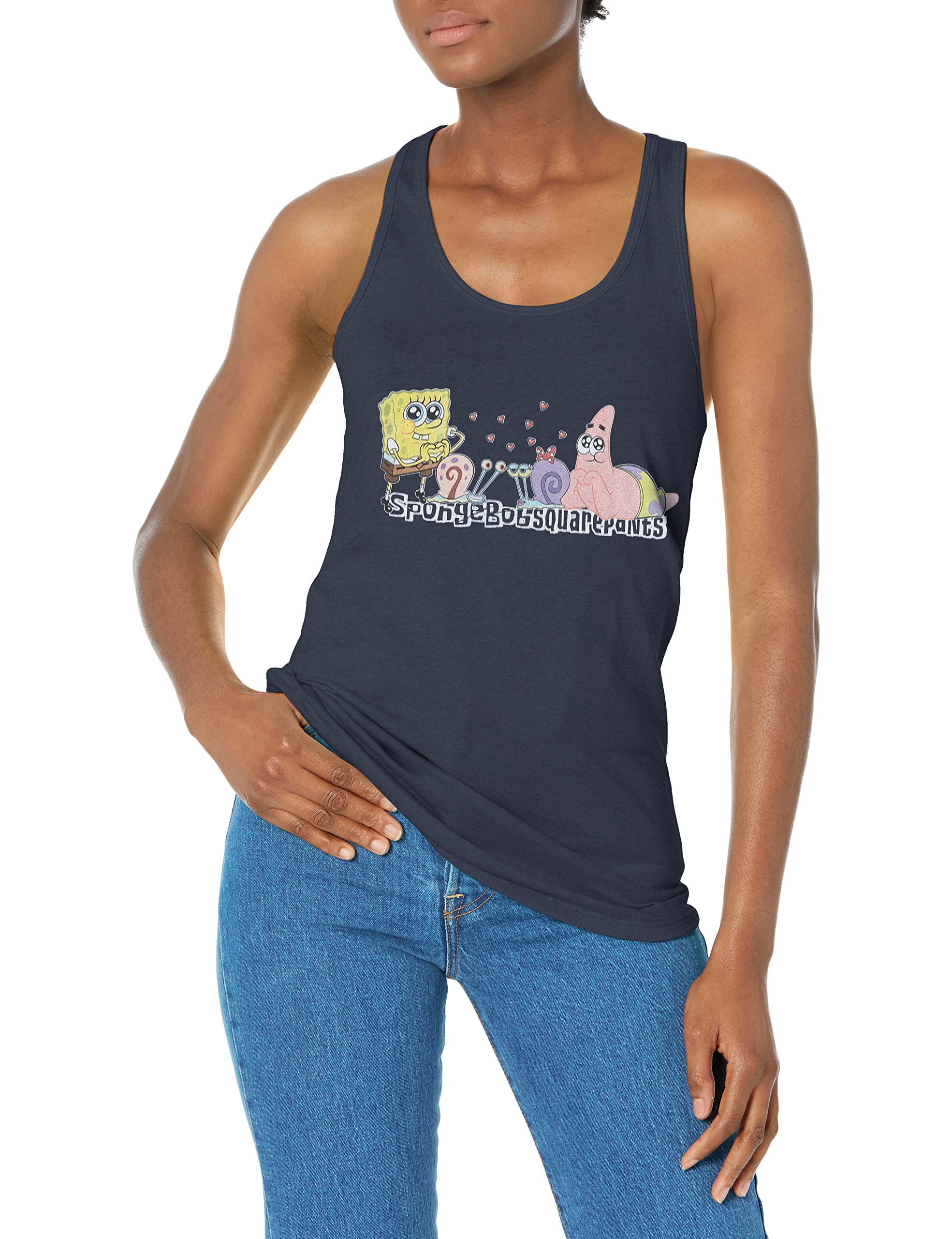 Nickelodeon Women's Spongebob Squarepants Sponge Friends Junior's Racerback Tank Top - Cute Cartoon Graphic Tee for Casual Wear, Summer Outfits & Fan Gifts