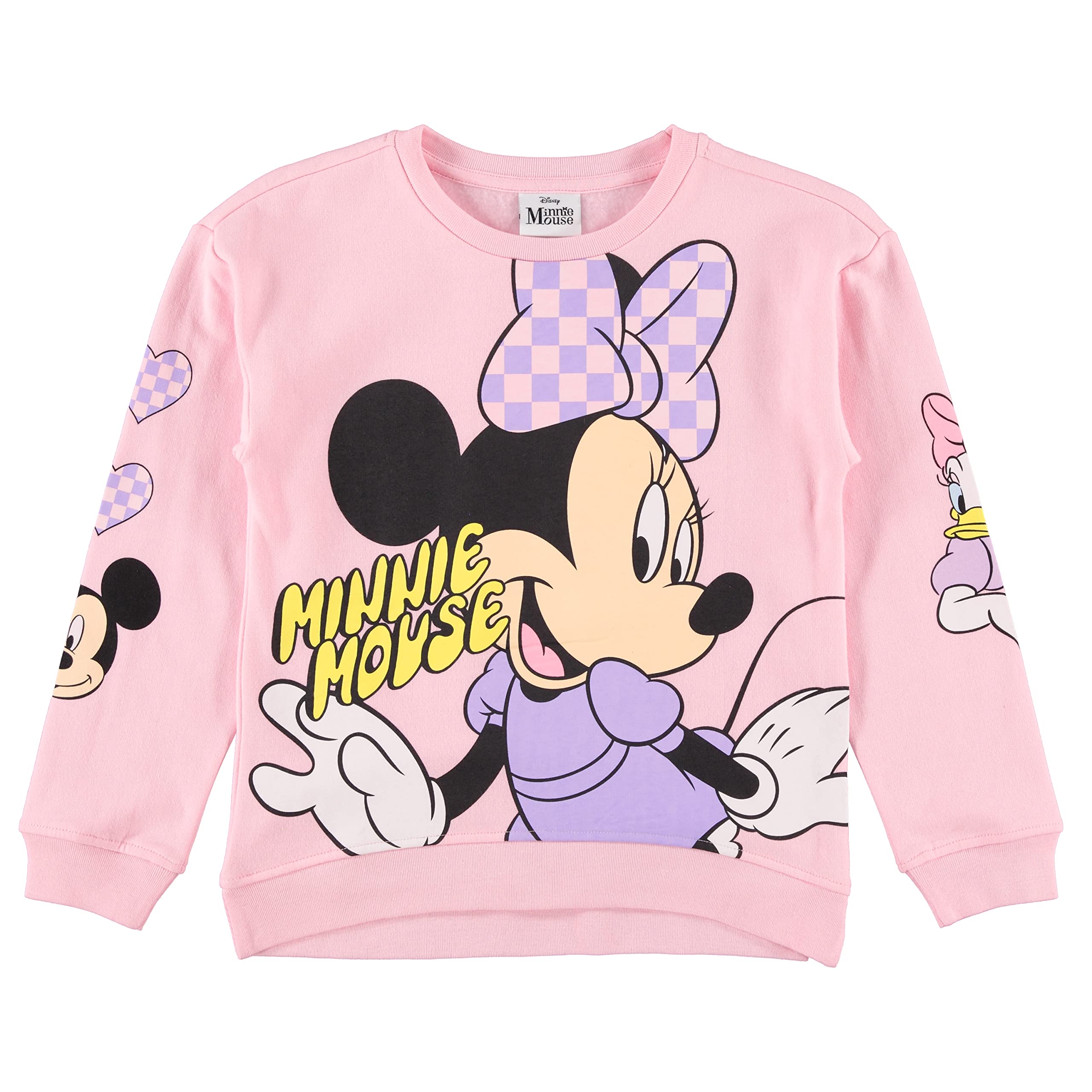 Disney Mickey & Minnie Mouse Girls' Sweatshirt - Jumbo Print, Chenille Patch & Embroidery Pullover - Sizes 4-16 - Perfect for Birthday Gifts, Disney Trips & School Outfits