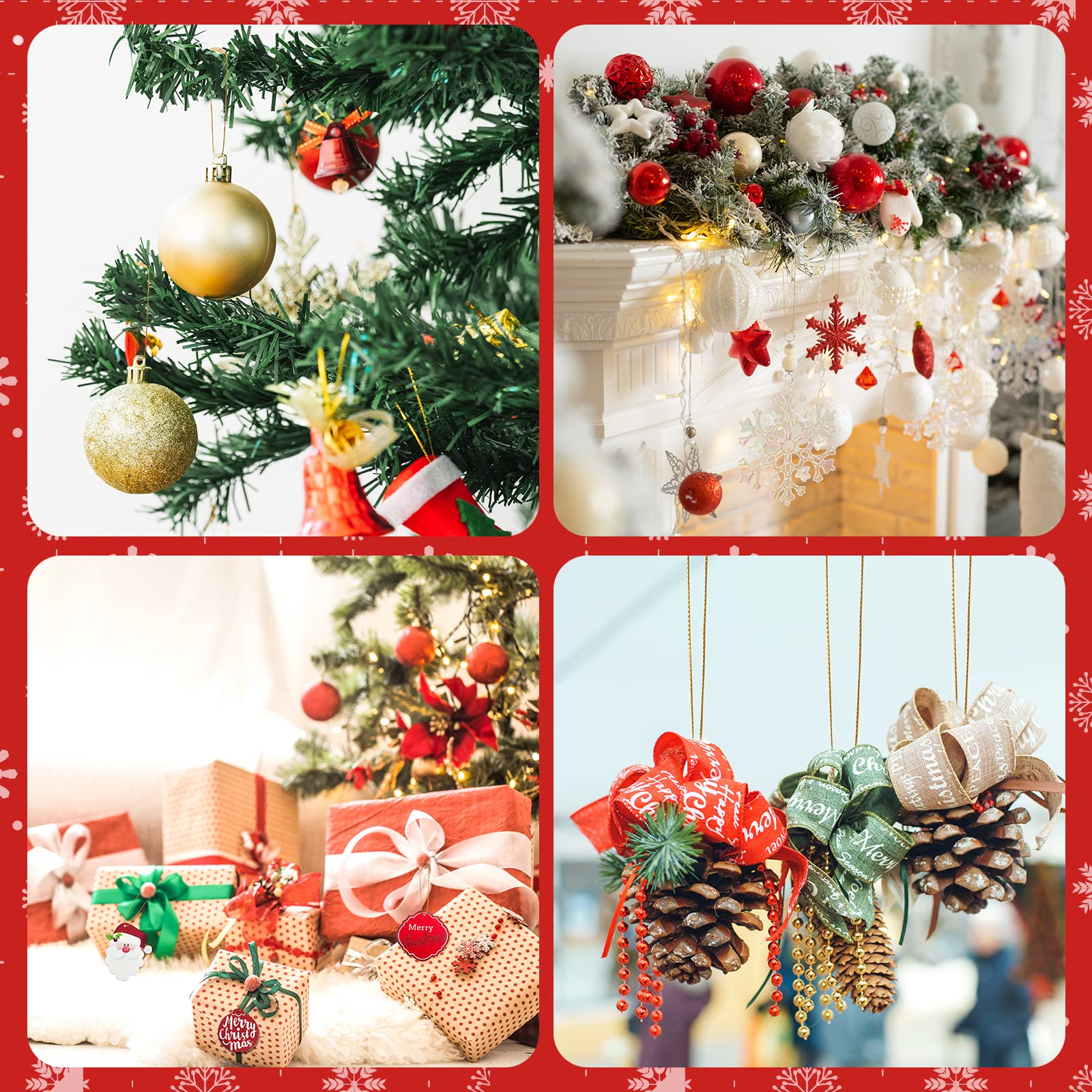 RELBRO 200 Pcs Christmas Ornament Hangers - Gold Snap Fastener Hooks with Locking Ropes for Tree Decorations | Perfect for Holiday, Xmas Party & Home Decoration