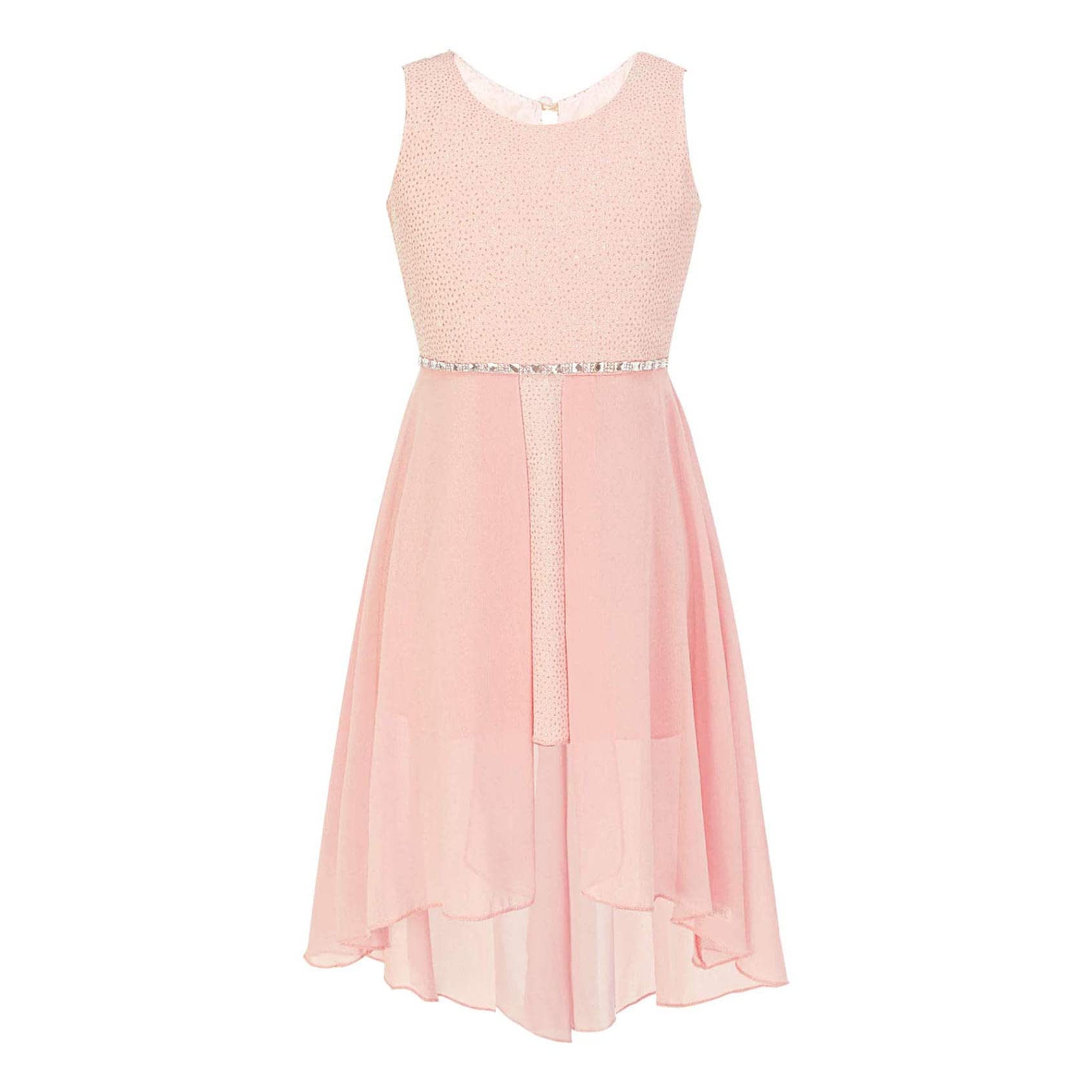 Sparkly Sleeveless Tank Top with High-Low Chiffon Skirt - Girls Princess Party Dress for Formal Occasions, Birthday Celebrations & Special Events