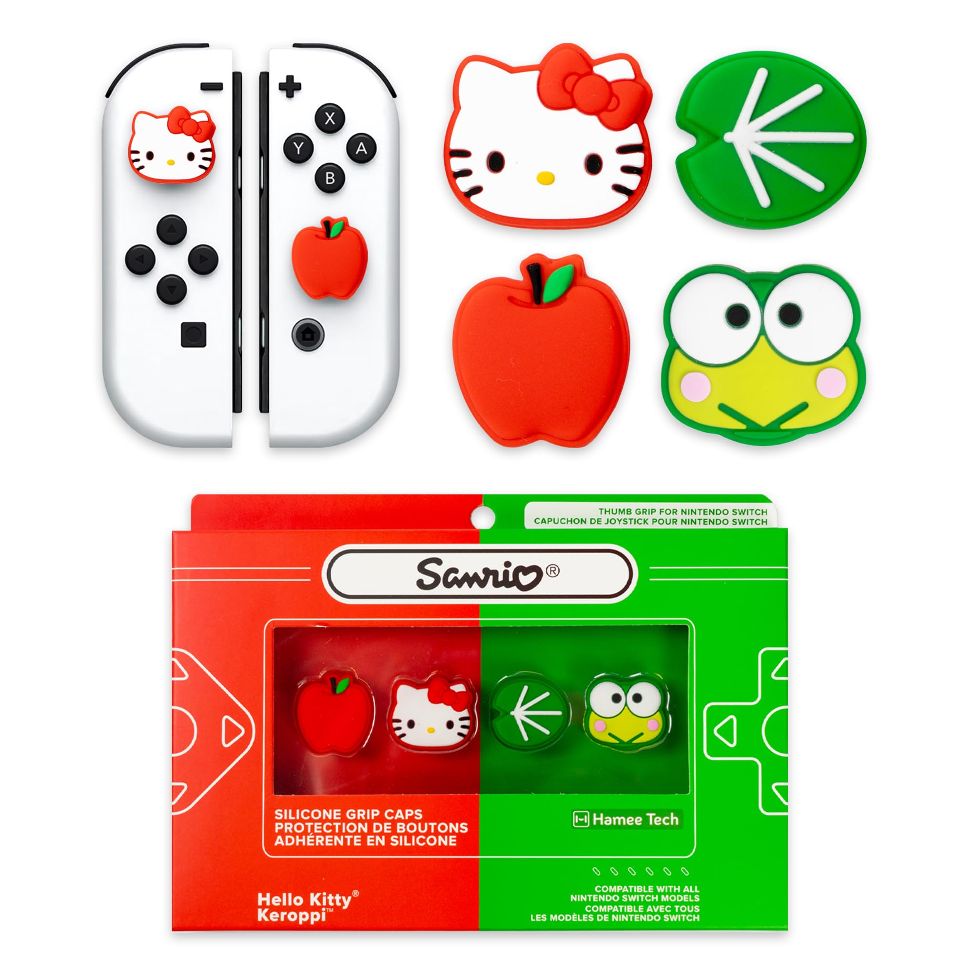 Hamee Hello Kitty & Friends Silicone Thumb Grips for Nintendo Switch OLED/Switch Lite - Soft Anti-Slip Joystick Cover Caps (Hello Kitty & Keroppi) - Perfect for Gaming Comfort & Controller Protection