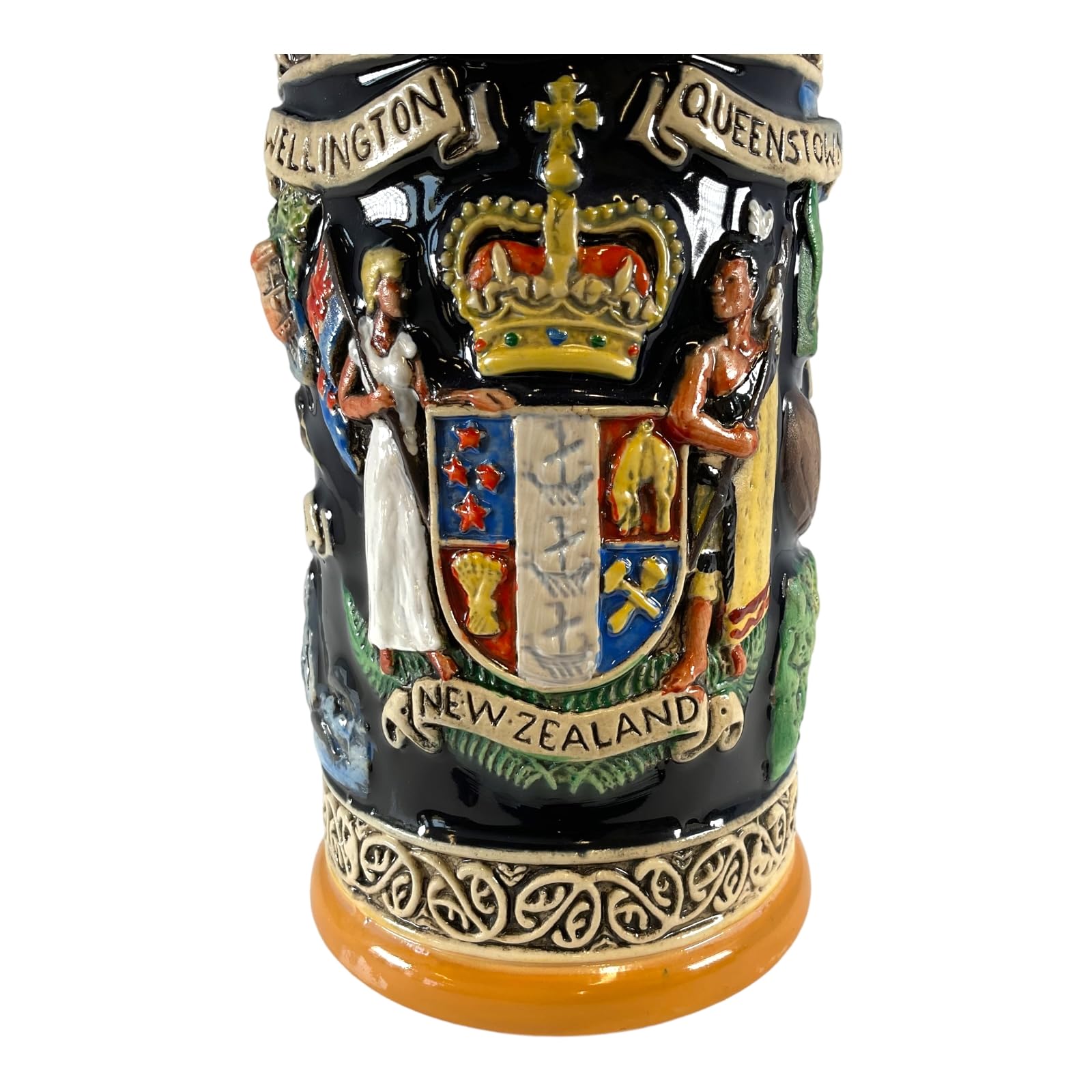 Authentic New Zealand Coat of Arms & Landmarks 0.5L German Beer Stein - Perfect for Oktoberfest, Home Bar Decor & Gift for Beer Lovers