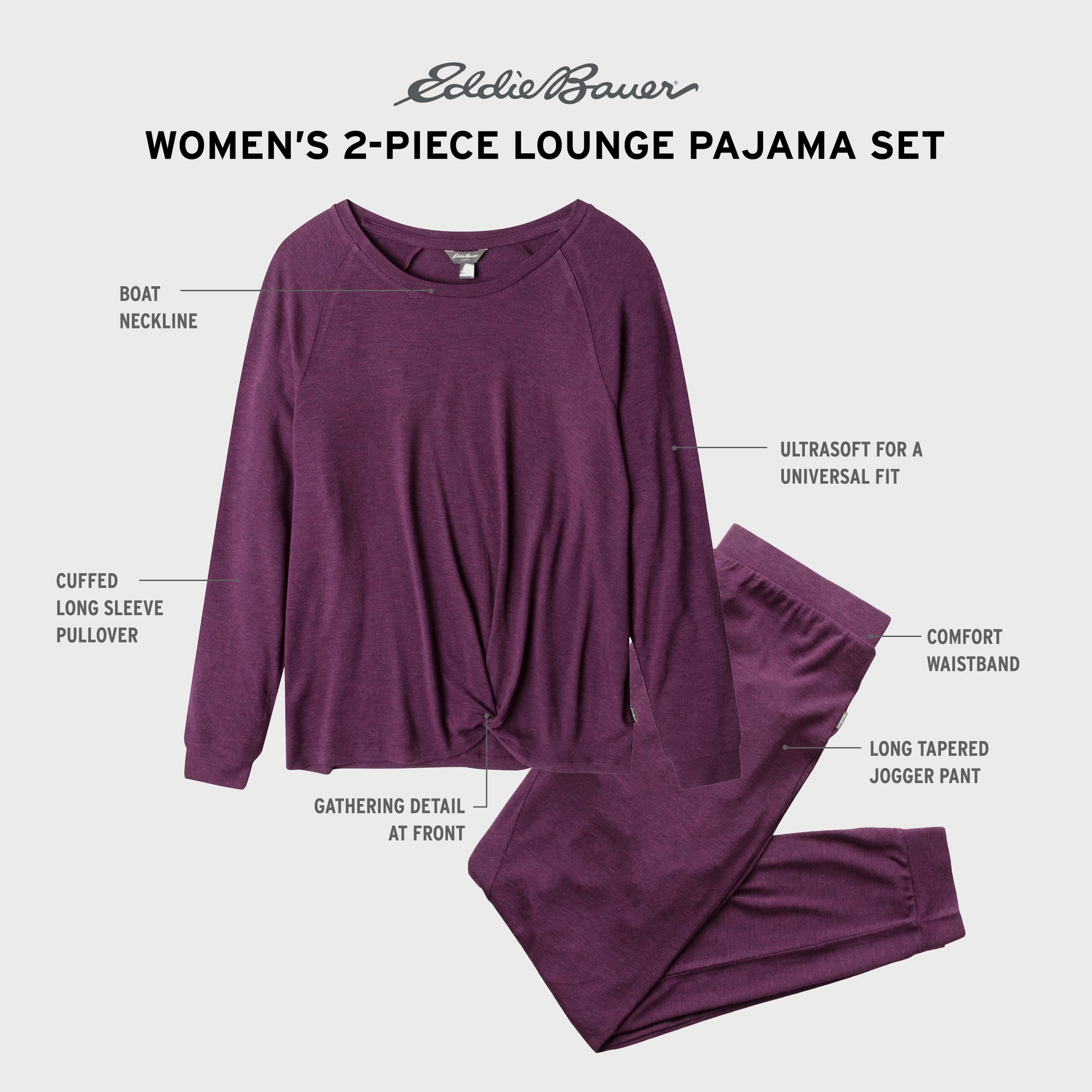 Eddie Bauer Women's Lounge Sets - Soft Long Sleeve Shirt & Joggers Pajama Set | Cozy Loungewear for Home, Travel & Relaxation