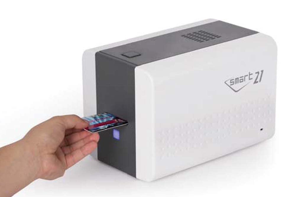 IDP SMART-21S ID Card Printer Bundle - Simplex Printing with PC Software, USB Camera, 100 YMCKO Color Ribbons & 100 PVC Cards for Office Security, School IDs, and Employee Badges
