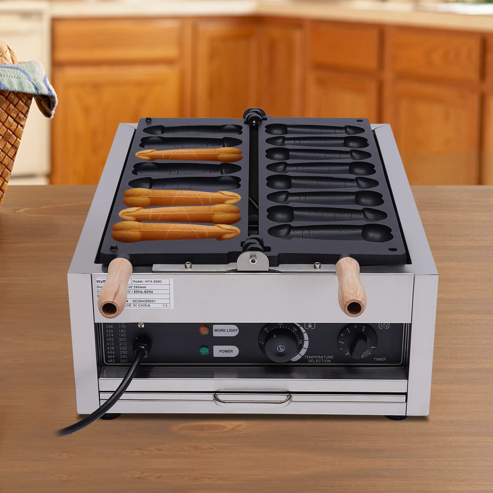 8PCS Commercial Waffle Maker Machine - 2200W 110V Non-Stick Electric Waffle Stick Maker with Penis Shape Design - Perfect for Hot Dog Baker, Bakery, Restaurant & Home Breakfast (Silver & Black)