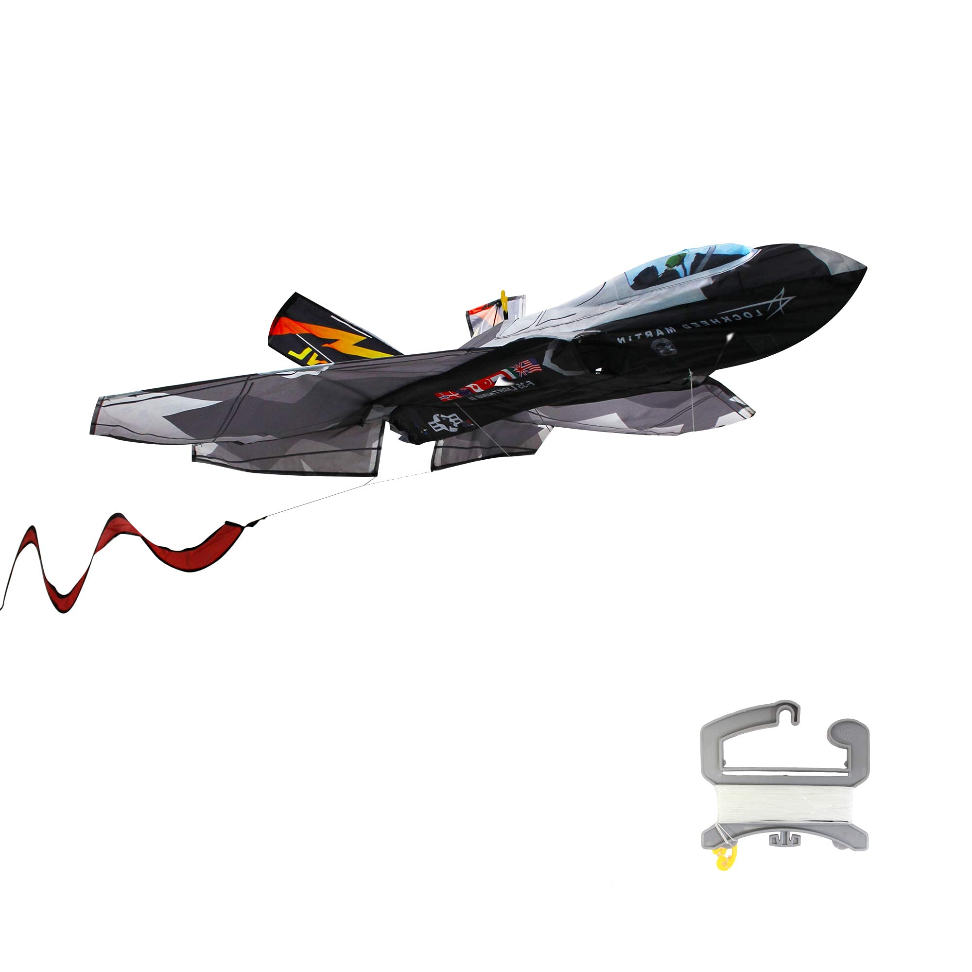 WindNSun F-35 Lightning II Nylon Kite - 40 Inch Wide Military Fighter Jet Kite for Outdoor Beach & Park Flying