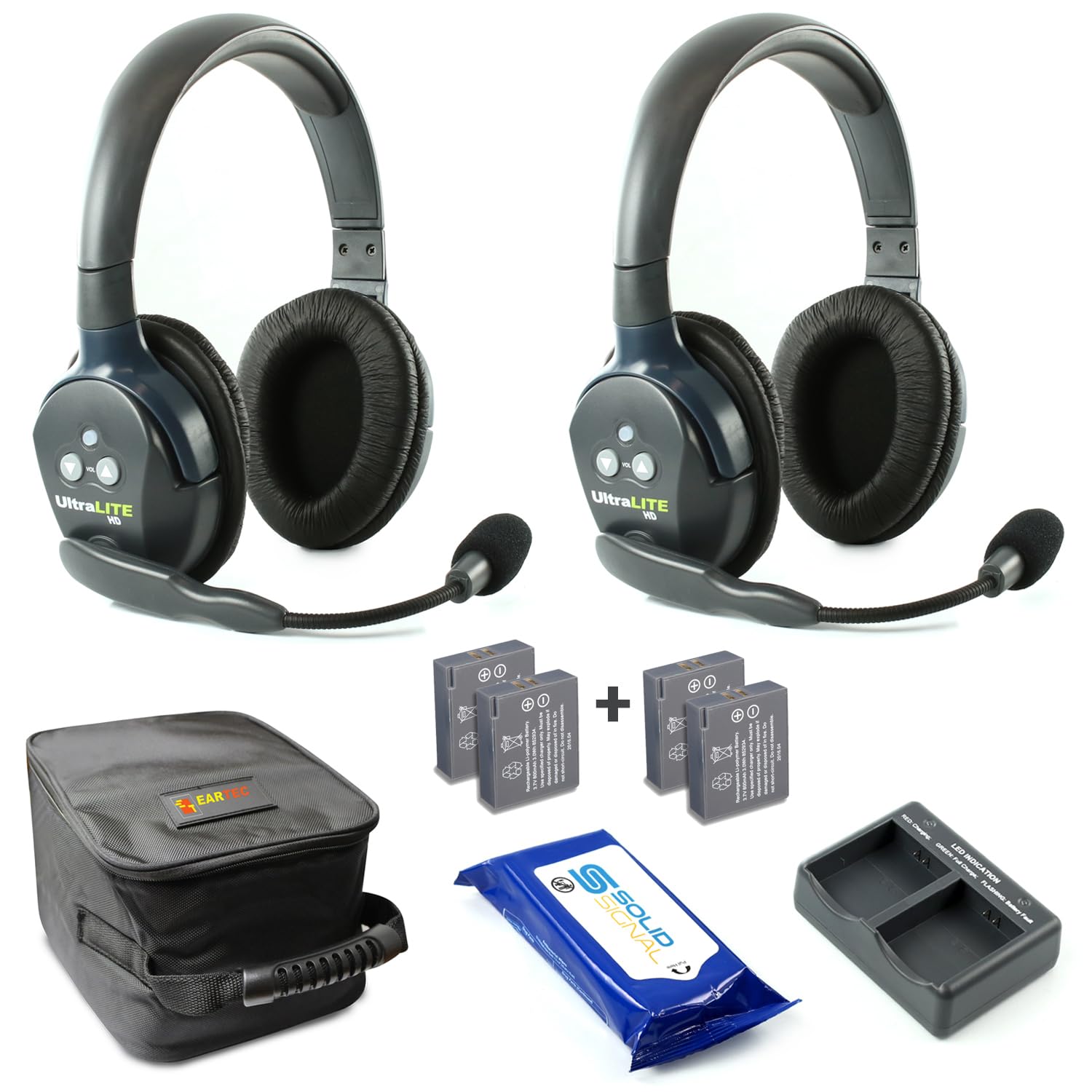 Eartec UL2D Ultralite Full Duplex Wireless Headset - 2-Person Communication System with Dual Ear Headsets, Extra Batteries & Cleaning Wipes | Perfect for Construction, Warehouse, Security & Event Teams