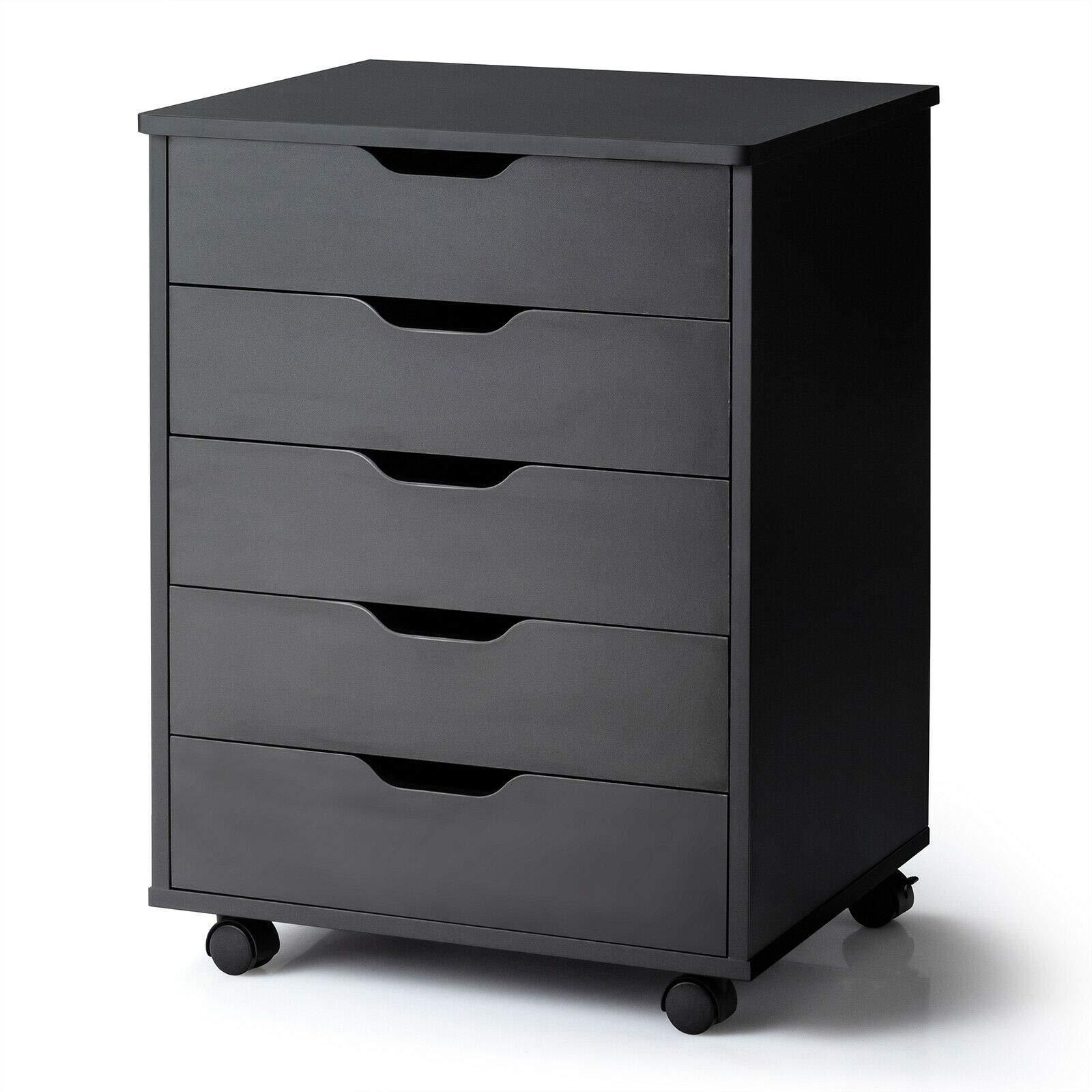 Black 5-Drawer Rolling Storage Dresser with 360° Swivel Wheels & Smooth Slides - Organize Files, Books, Cosmetics & Office Supplies | Perfect for Bedroom, Office & Dorm Storage Solutions