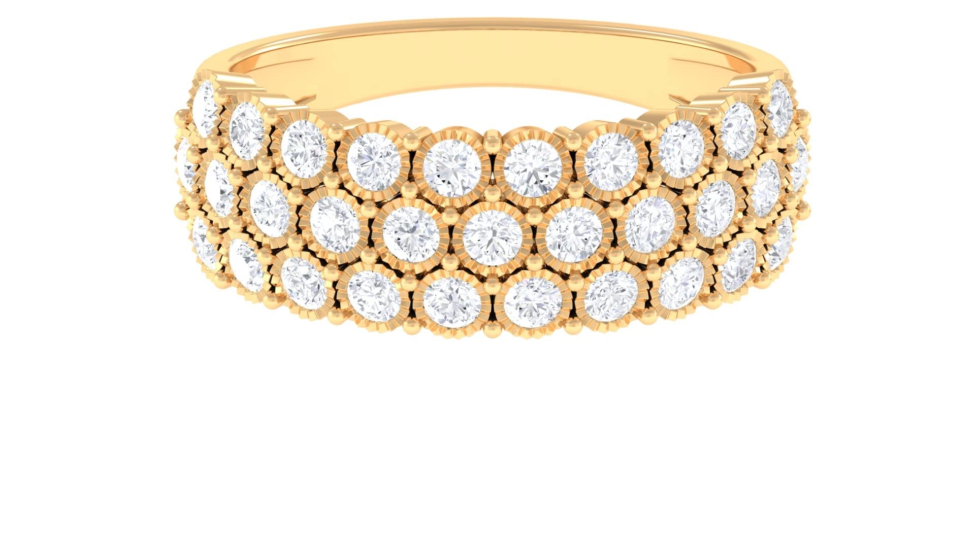 2 CT Diamond Wedding Band Ring for Women - 3 Row Wide 14K Solid Gold Band with Real Diamonds, Bezel Set April Birthstone Ring - Perfect for Anniversaries, Engagements & Bridal Jewelry
