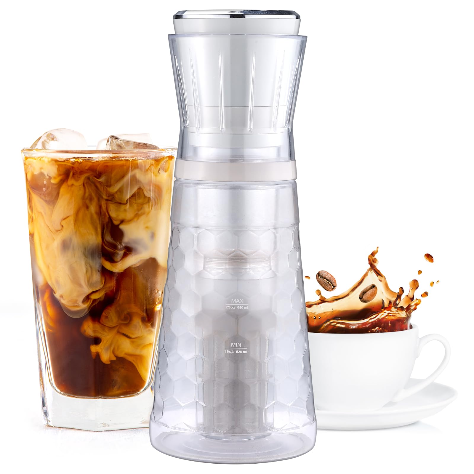 Homtone Electric Cold Brew Coffee Maker - 15-Minute Fast Iced Coffee Machine with Air Injection Technology, 2 Brew Strength Settings, Portable Design for Home, Office & Travel - Perfect for Summer Drinks, Iced Lattes & Cold Brew Concentrates