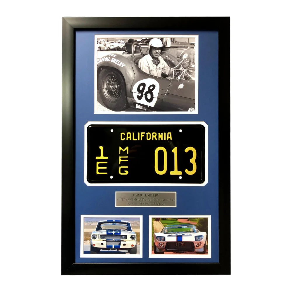 Authentic Carroll Shelby Framed Movie Prop Test Plate - Ford vs Ferrari GT350 GT40 Collage Photo - Perfect for Motorsport Fans & Home Theater Decor