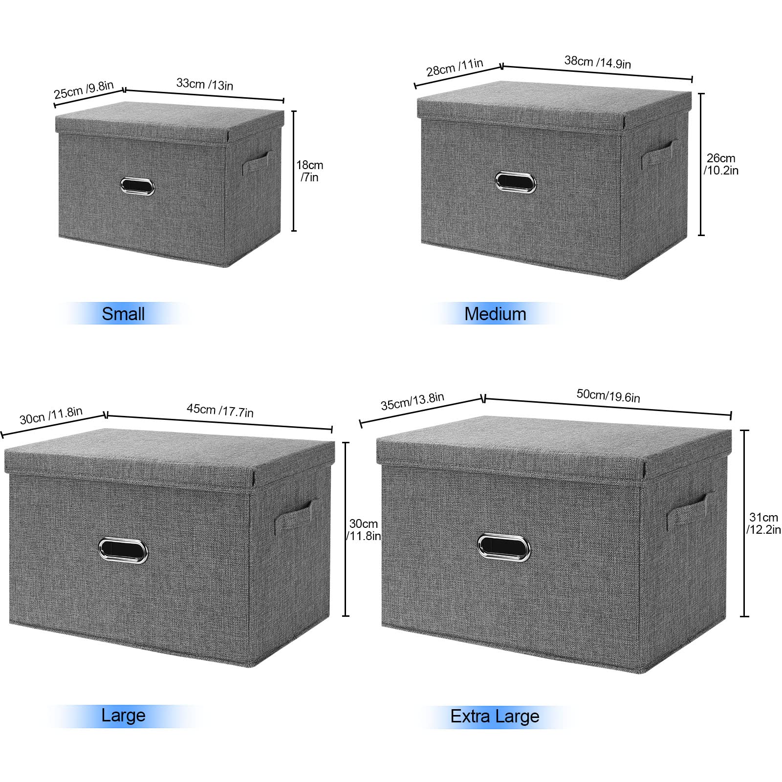Large Foldable Linen Storage Bins with Removable Lid & Handles - Washable Fabric Organizer Box for Bedroom, Office, Closet - Perfect for Clothes, Toys & Home Organization (Black, Small)