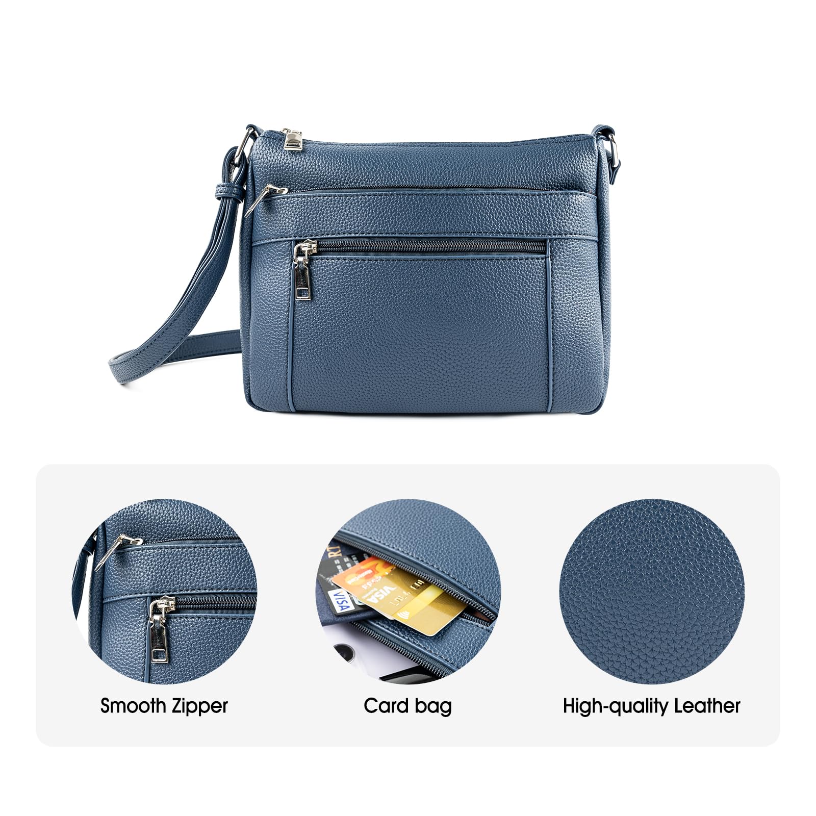 Stylish Leather Crossbody Bag for Women - Triple Pocket Design, Lightweight & Compact Shoulder Purse - Perfect for Travel, Shopping & Everyday Use