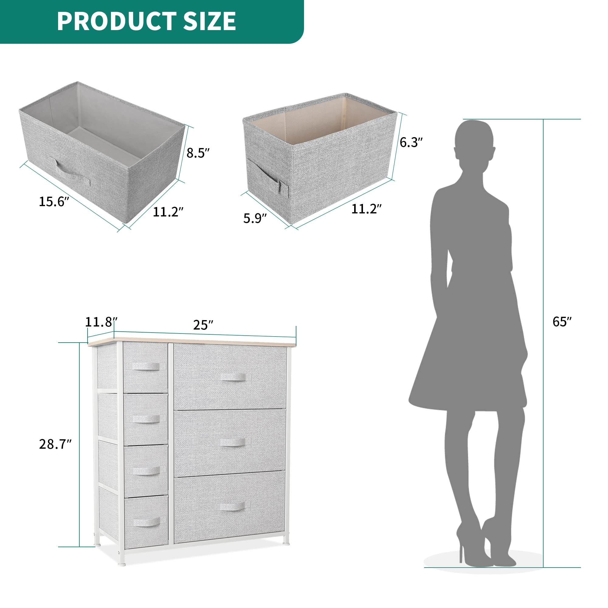 YITAHOME 7-Drawer Fabric Dresser with Sturdy Steel Frame & Wooden Top - Bedroom, Living Room, Hallway & Closet Storage Organizer - Perfect for Clothes, Toys, Blankets & Home Organization
