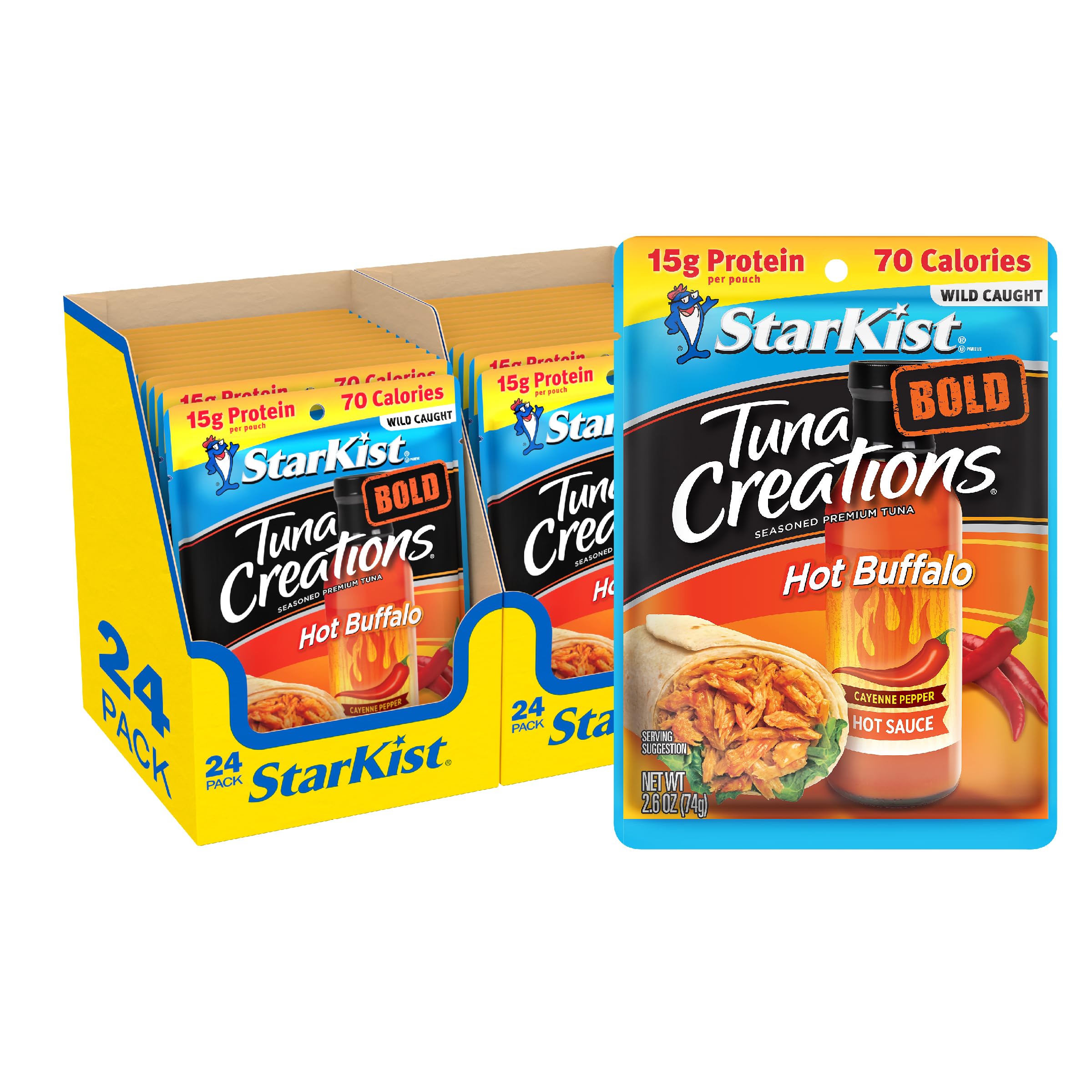 StarKist Tuna Creations BOLD Hot Buffalo Style - 2.6 Oz Pouch (Pack of 24) | Spicy Tuna Snack for Sandwiches, Salads & On-the-Go Meals