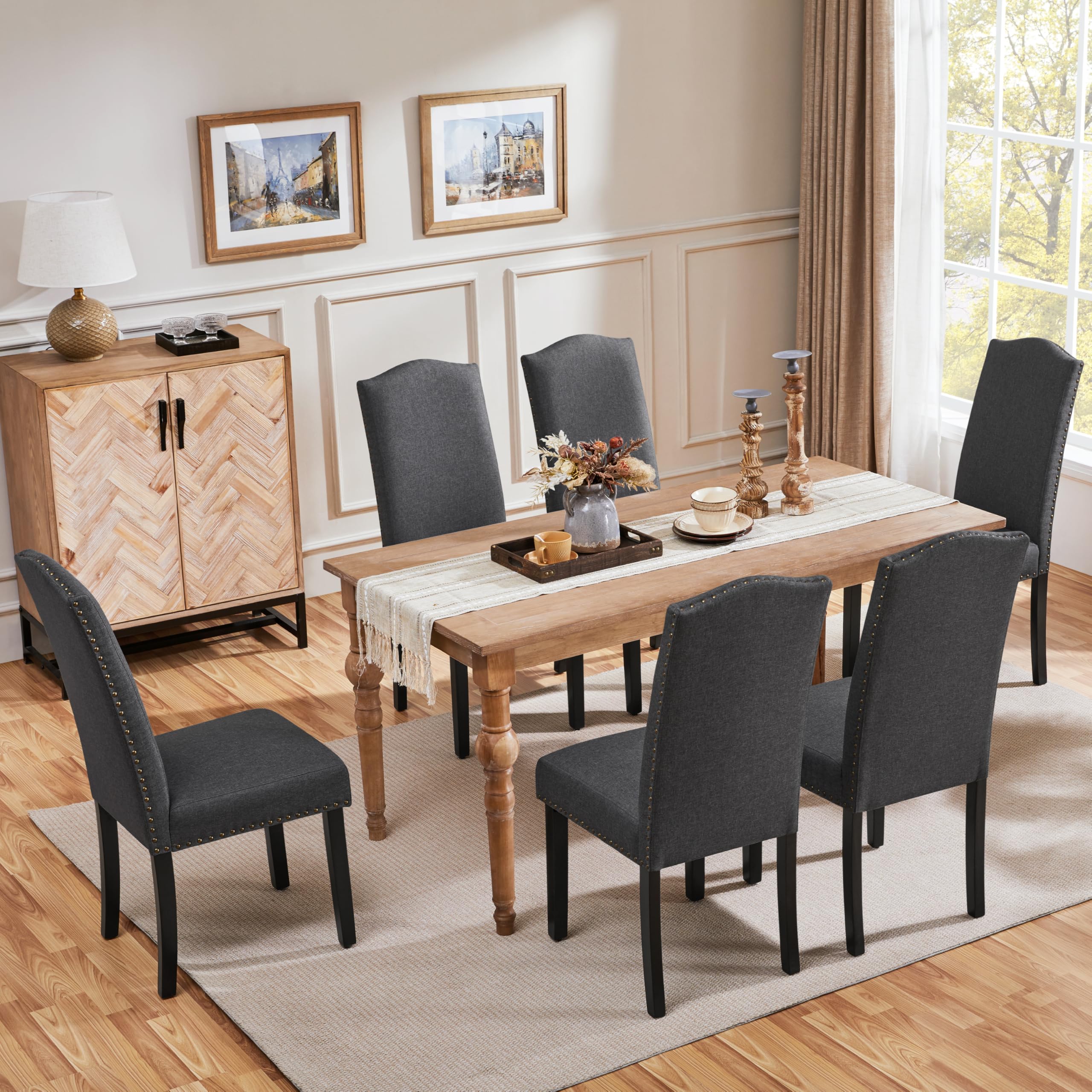 Yaheetech 6-Piece Dark Gray Dining Chairs Set - Rubber Wood Legs & Non-Woven Fabric Armless Chairs for Kitchen, Living Room, Hotel, Wedding, Lounge, Reception - Perfect for Home Dining, Office Meetings, and Event Seating