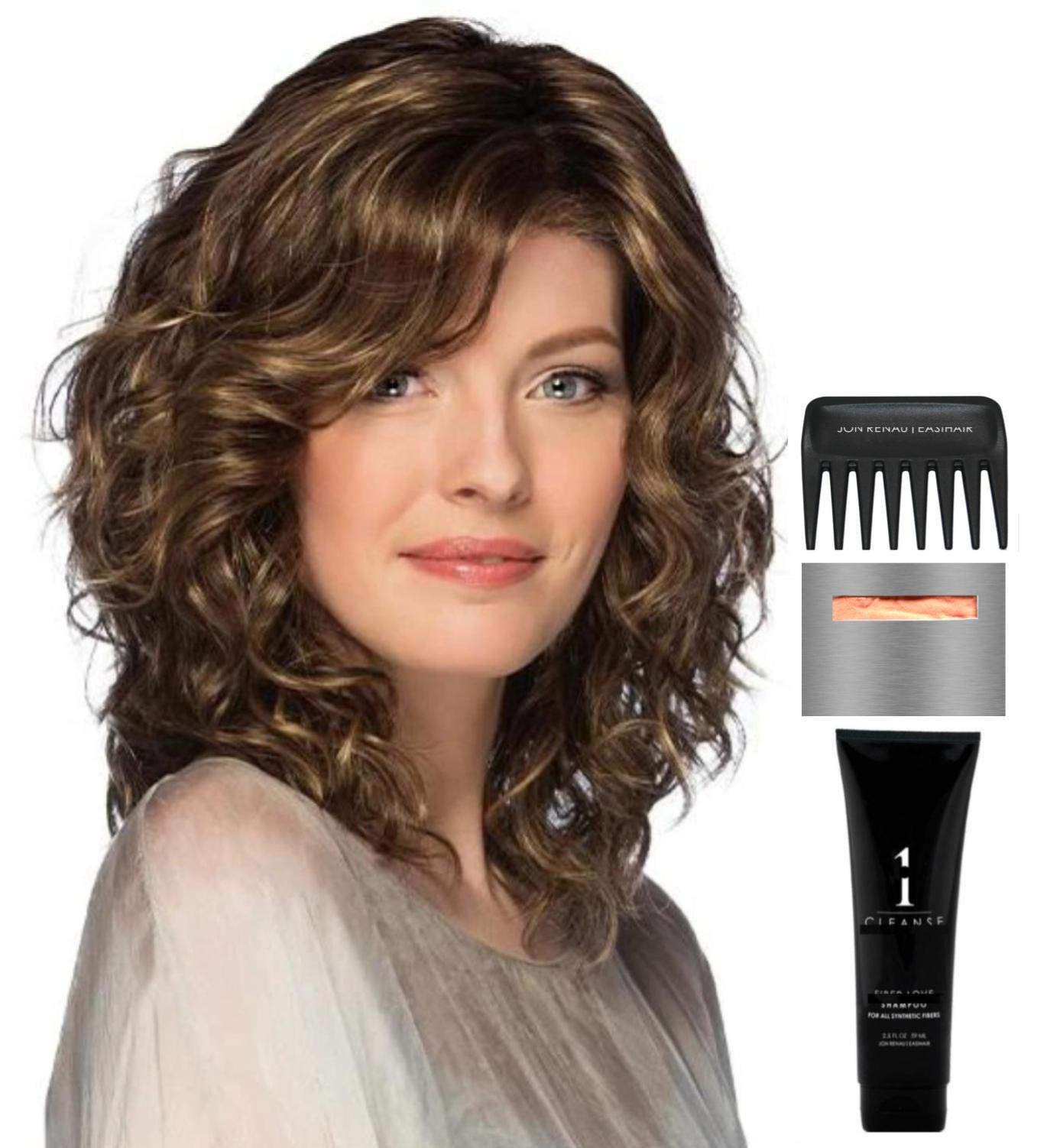 Finn Wig by Estetica with Christy's Wigs Q&A Booklet, Travel Size Wig Shampoo, Wig Cap & Wide Tooth Comb Bundle (5 Items) - Color RTH6/28 | Perfect for Daily Wear, Cosplay & Hair Loss Solutions