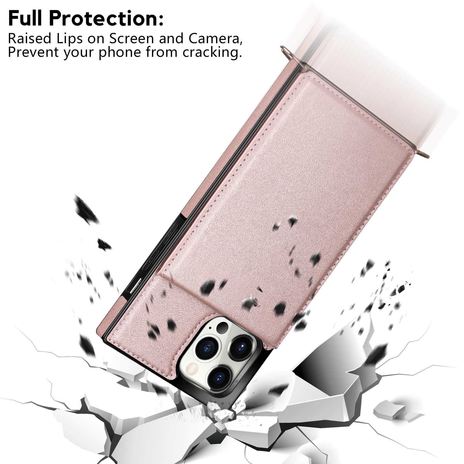 Vofolen Premium Leather Wallet Case for iPhone 12 Pro Max - Magnetic Flip Folio with Card Holder, Crossbody Lanyard & Heavy Duty Protection - Women's Rose Gold Design (Perfect for Travel, Work & Everyday Use)
