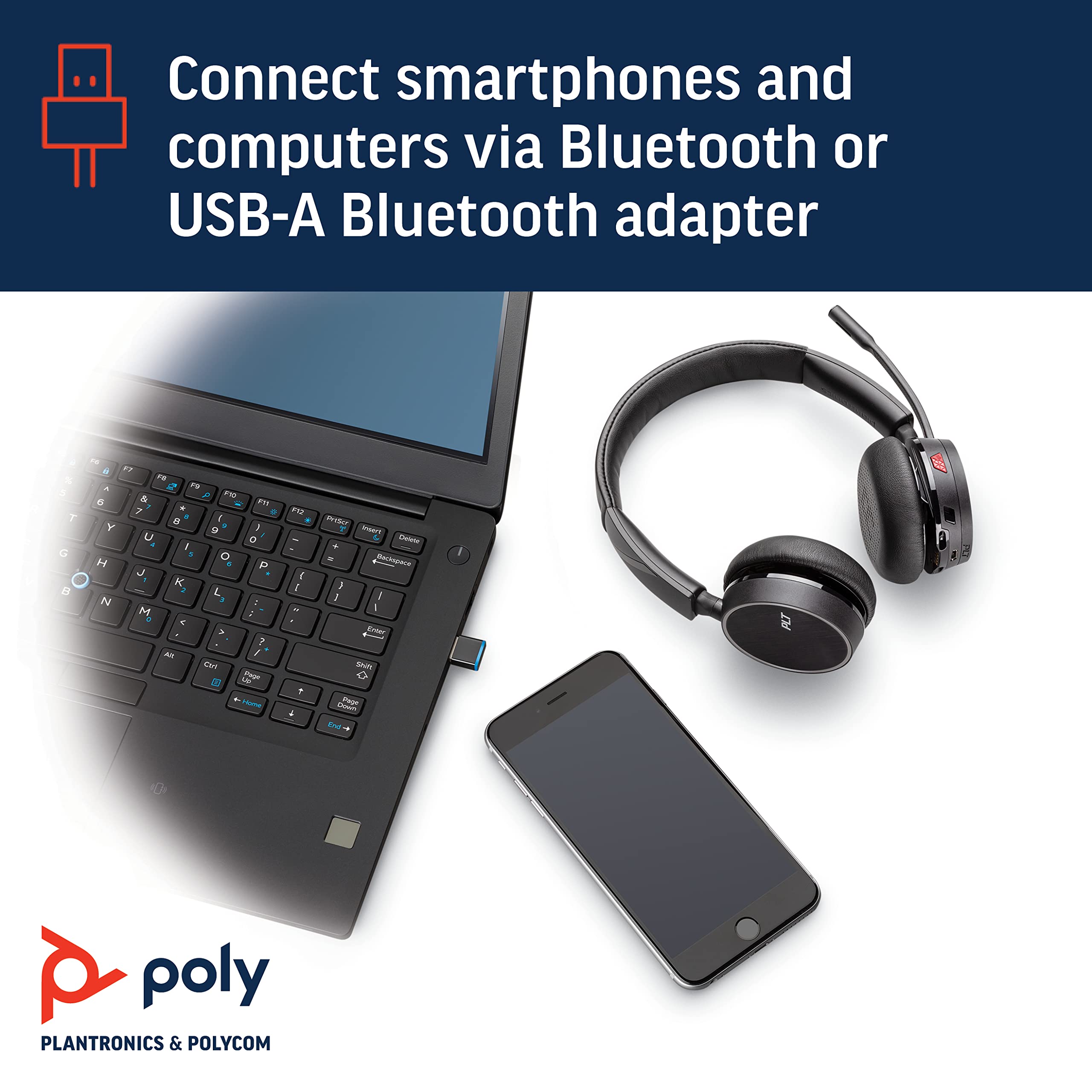 Poly Voyager 4220 Wireless Bluetooth Headset for Office - USB-A Base, Noise Cancelling Mic with SoundGuard & Dynamic Mute, Compatible with Skype for Business (Black) - Perfect for Remote Work & Video Conferencing